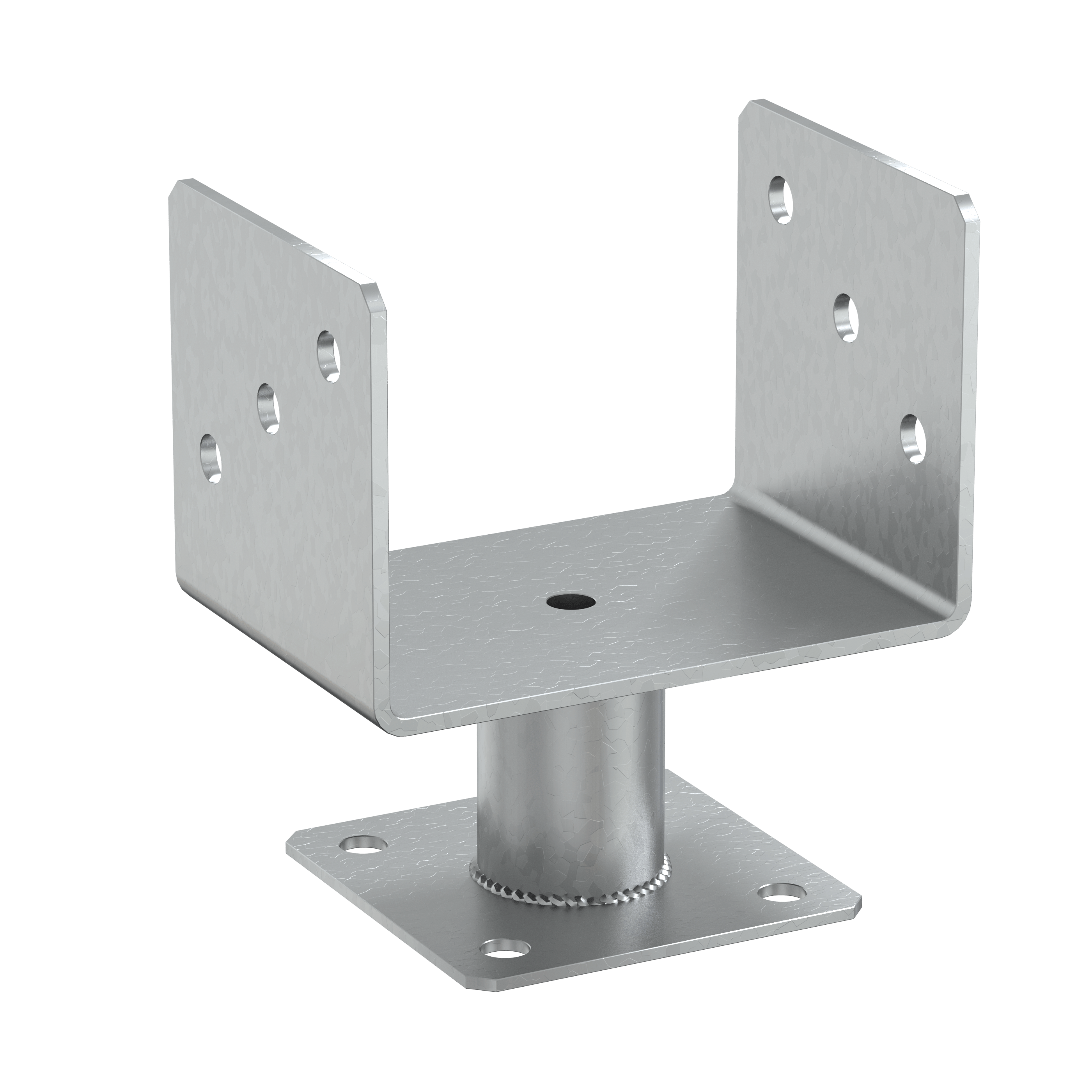 Podstawa słupa kotwa przykręcana typ U z rurą PMFU, 140 mm, 163 mm, srebrny, 141x100x163x4,0 mm.