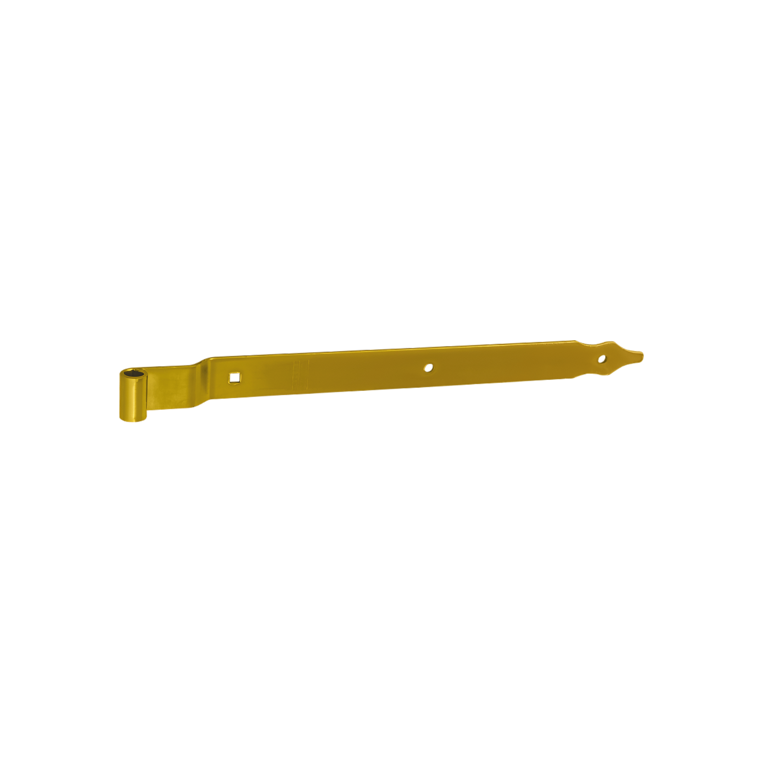 Zawias pasowy odsadzony do bram ZPK, złoty, 400 mm, fi 10 mm, 400x11x30x3,0 mm, Stal konstrukcyjna S235.