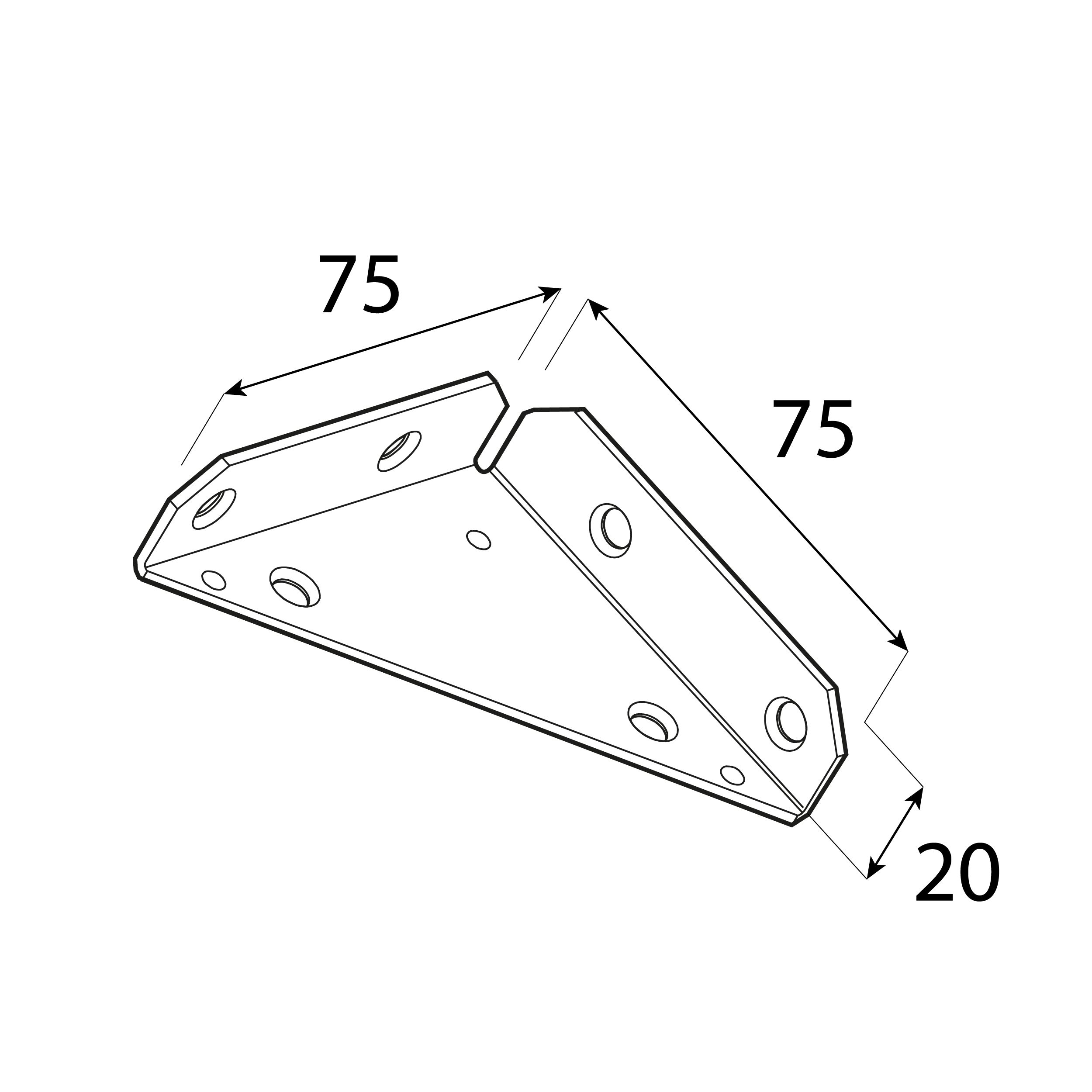 Narożnik skrzyniowy stalowy - NS 75 | 75x75x20 mm | Złoty | 10 szt Narożnik skrzyniowy stalowy NS 75, 75x75x20 mm, Złoty, 10 szt., 75x75x20x2,0 mm, Stal konstrukcyjna DC01, ujęcie 2.