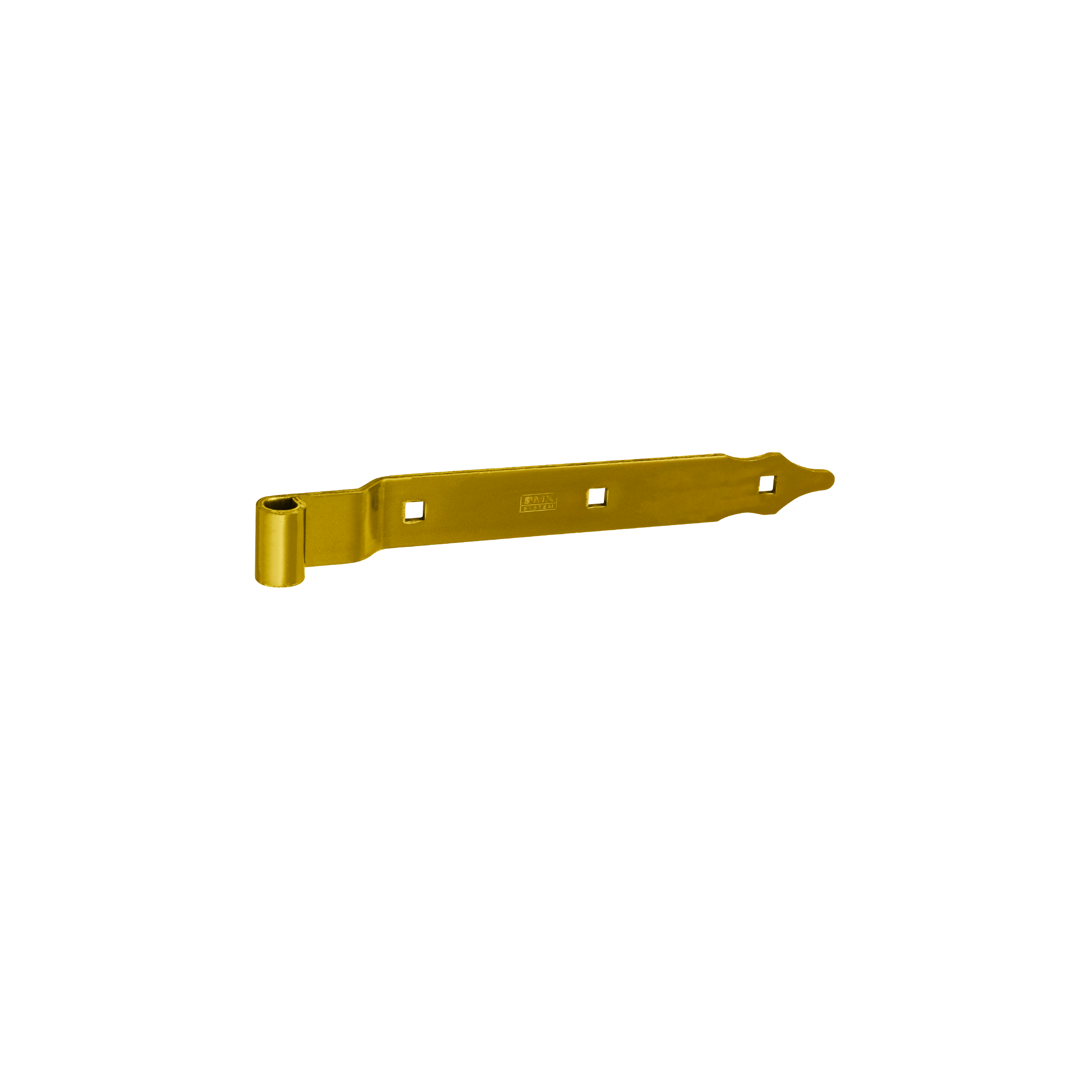 Zawias pasowy odsadzony do bram ZPK, złoty, 300 mm, fi 13 mm, 300x11x35x4,0 mm, Stal konstrukcyjna S235.