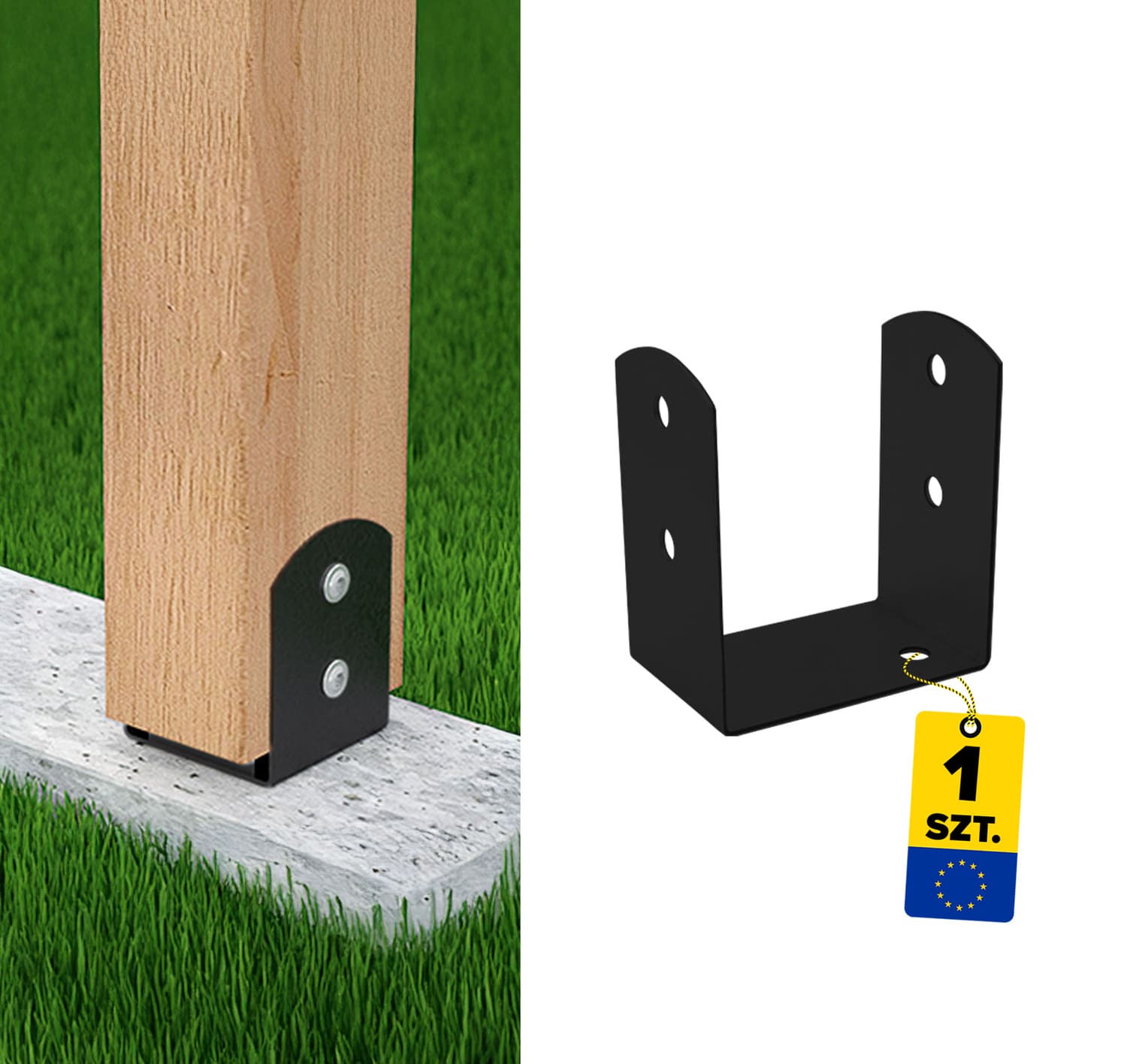 Podstawa słupa kotwa przykręcana do betonu typ U lekka PSOL, 100 mm, Antracyt, 101x71x120x2,5 mm, ujęcie produktu.