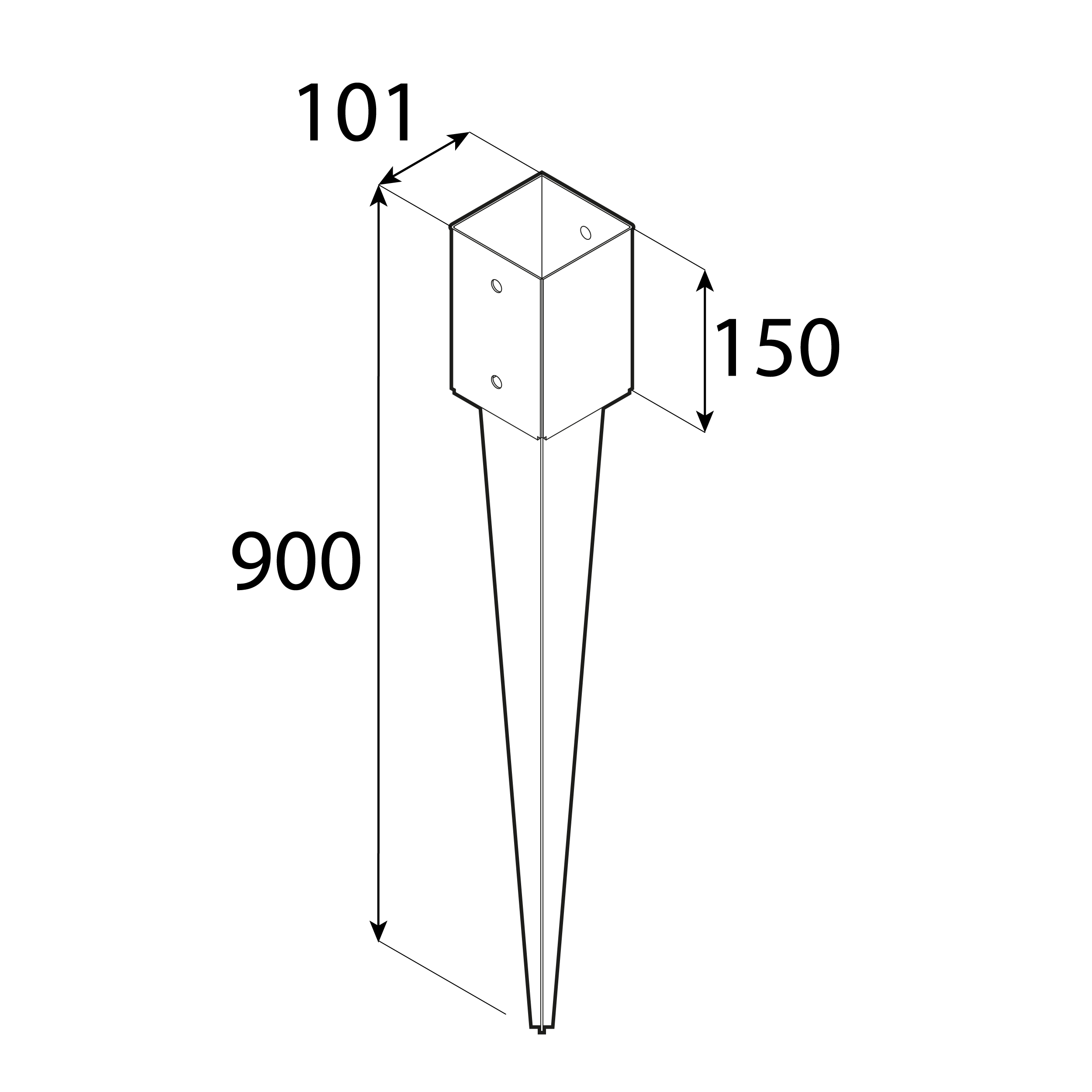 Podstawa słupa wbijana 100 mm - PSG 100/900 | 100 mm Podstawa słupa wbijana 100 mm PSG 100/900, 100 mm, 101x900x1,8 mm 900.