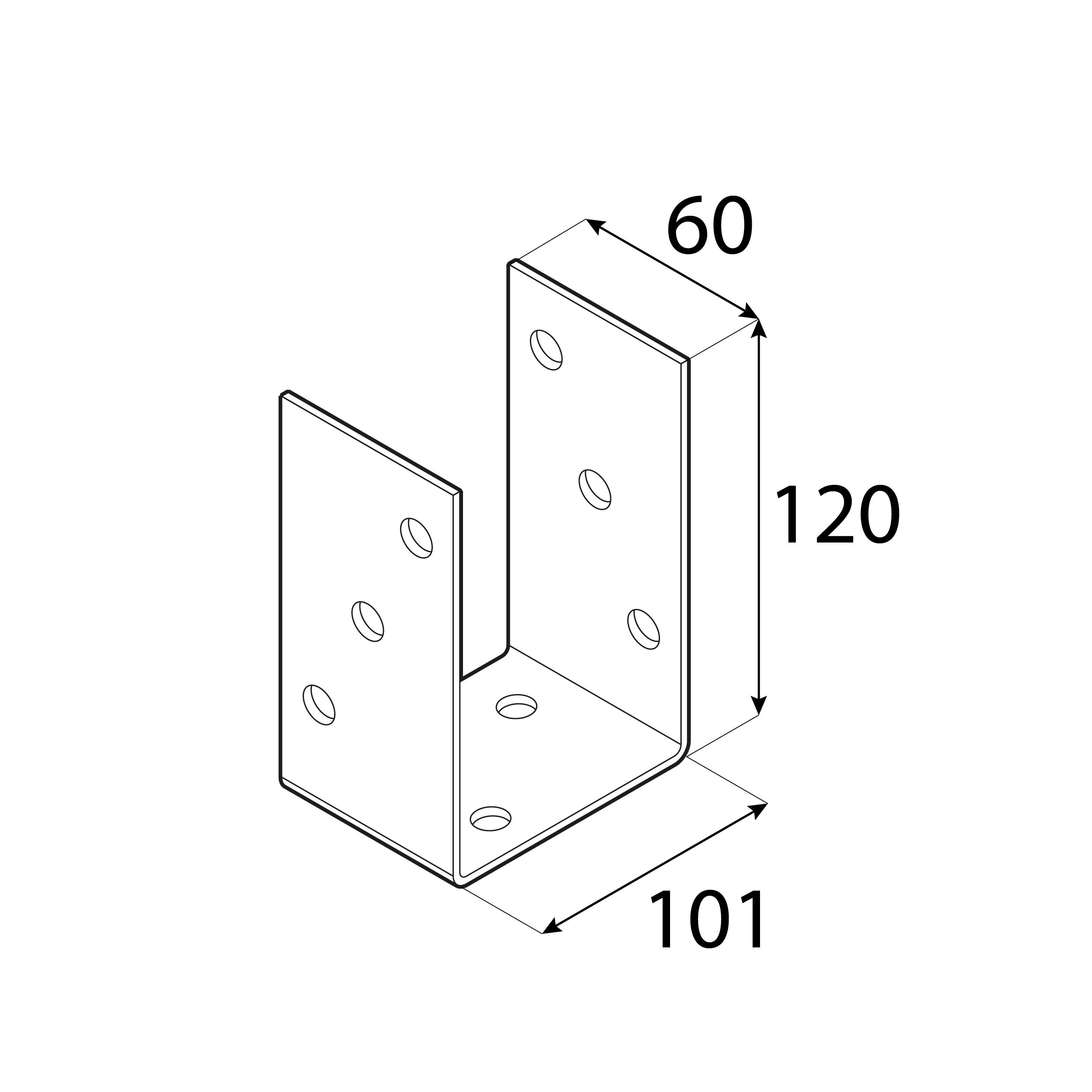 Podstawa słupa kotwa przykręcana do betonu typ U uniwersalna PSO, 100 mm, srebrny, 101x120x60x4,0 mm 2.