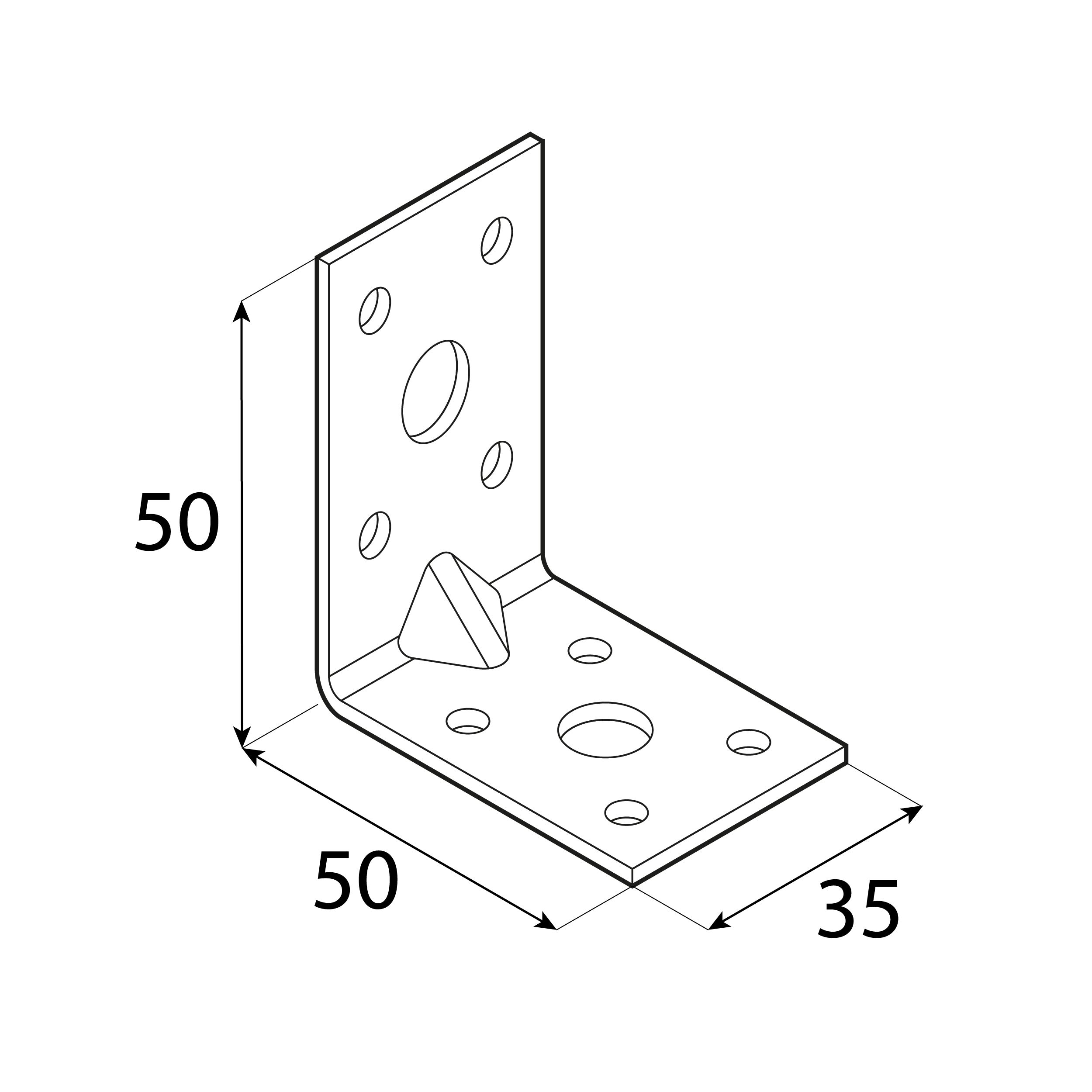 Kątownik ciesielski wzmocniony z przetłoczeniem KPL 5, 50x50x35 mm, 2 mm, 50x50x35x2,0 mm, ujęcie 2.