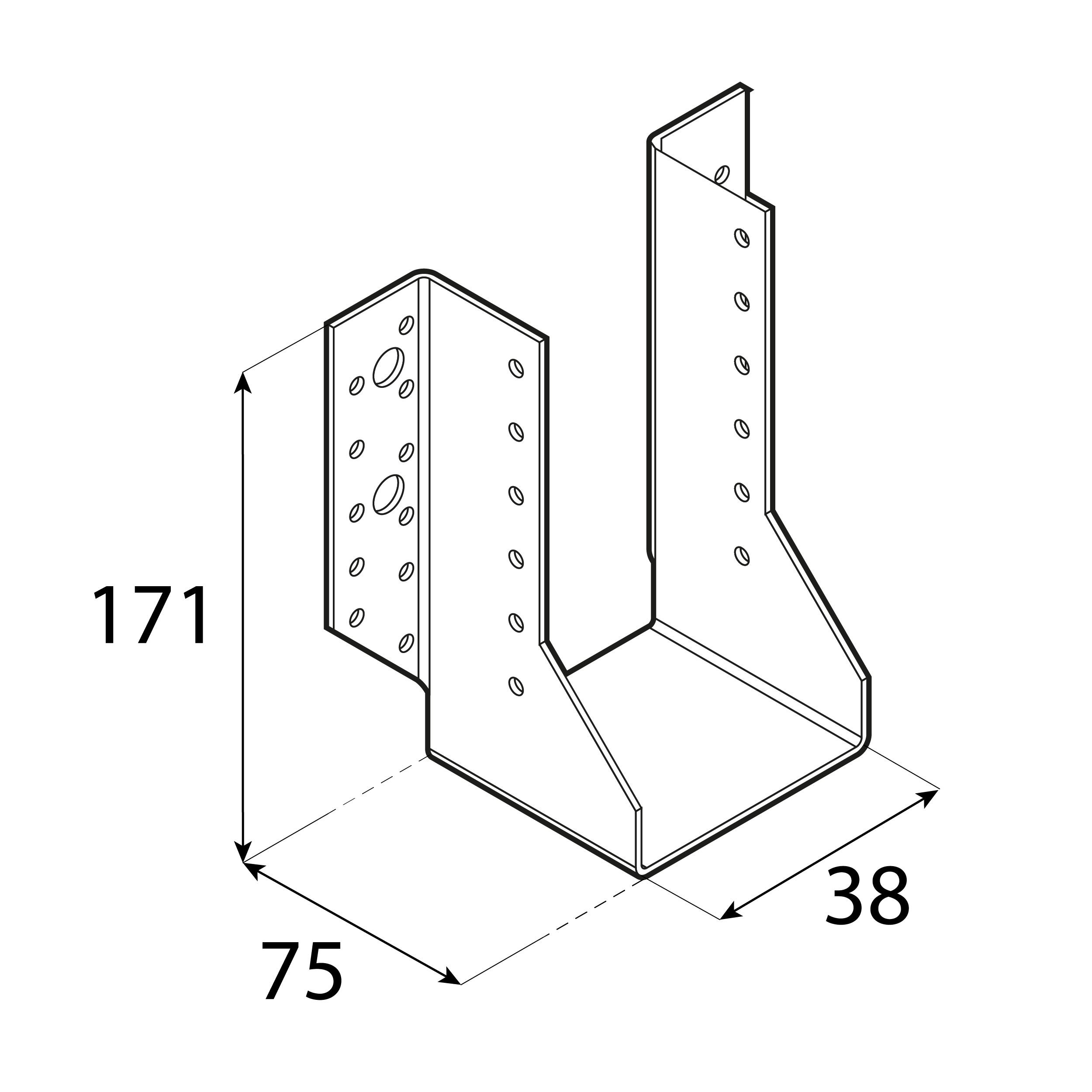 Wieszak belki uchwyt belki drewnianej - WB 4 | 38x171x75 mm | Srebrny Wieszak belki uchwyt belki drewnianej WB 4, 38x171x75 mm, srebrny, 38x171x75x2,0 mm, Stal konstrukcyjna DX51D 2, ujęcie 1.