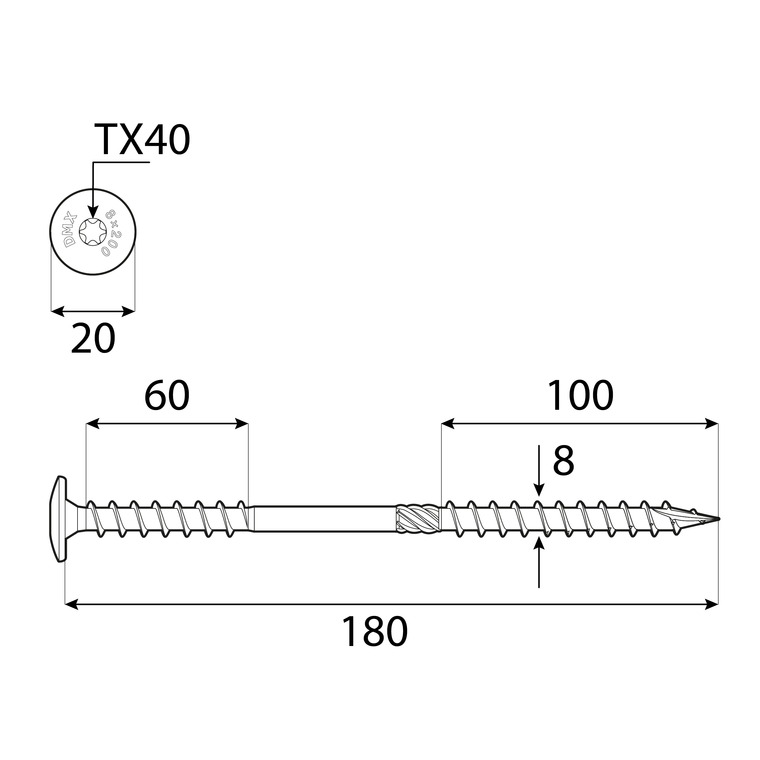 Wkręty do izolacji nakrokwiowej z łbem talerzowym TORX WKT, 8x180 mm, srebrny, 50 szt., 8x180 mm, Hartowana stal węglowa, ujęcie 1.