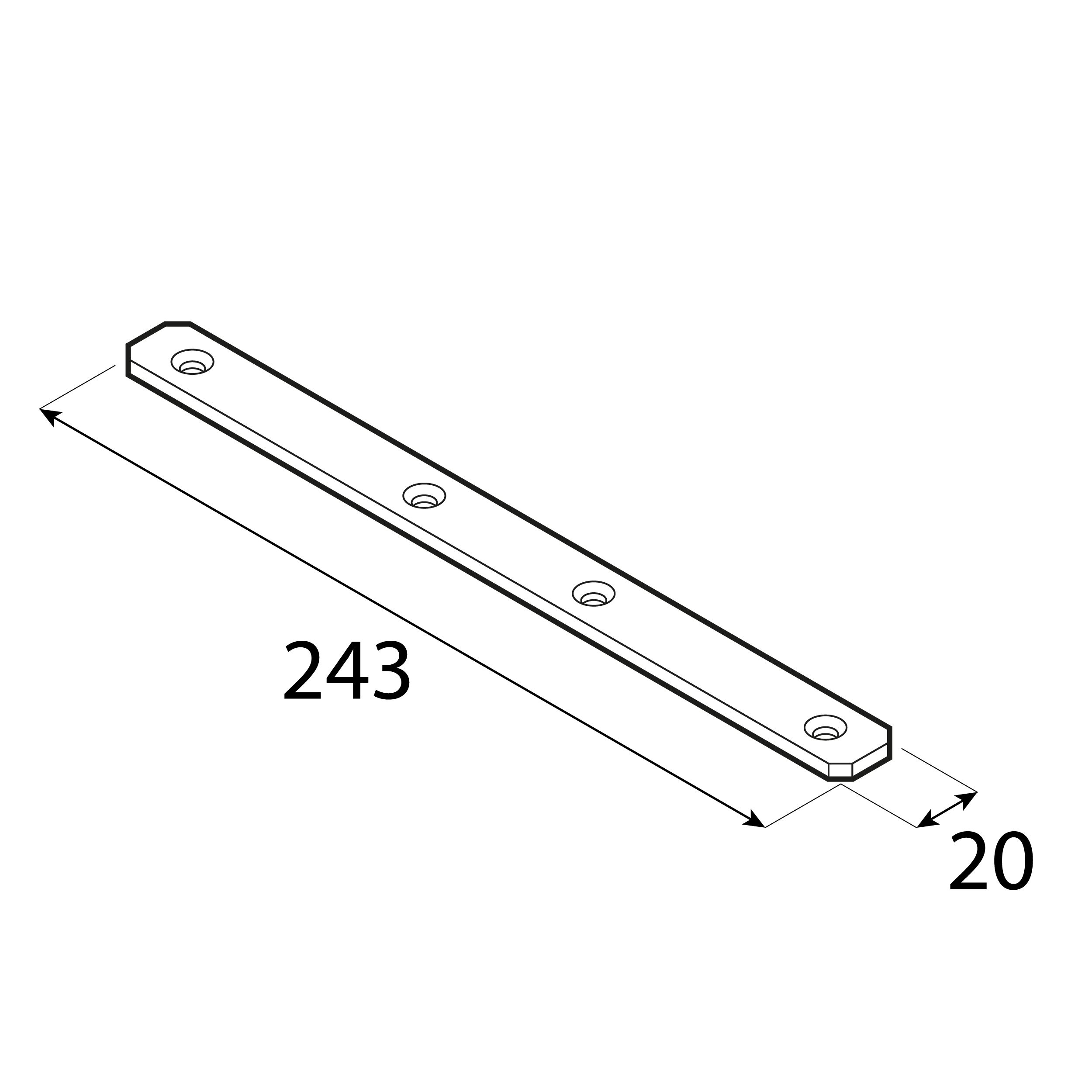 Łącznik wąski uniwersalny stalowy LW 6, 243xx20 mm, 20 szt., 243x20x4,0 mm, Złoty, Stal konstrukcyjna S235.
