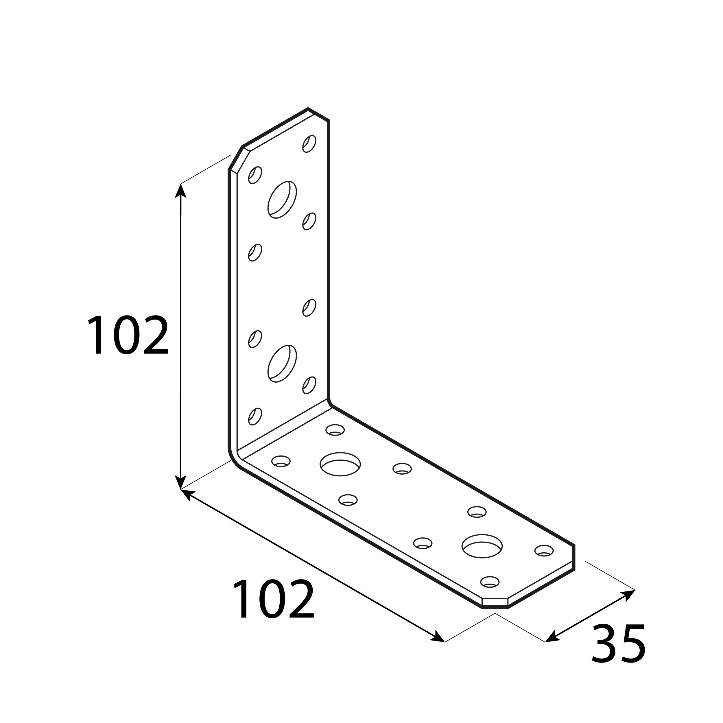 Kątownik ciesielski łącznikowy KL 6, 102x102x35 mm, 2, 5 mm, 102x102x35x2,5 mm, Stal konstrukcyjna DX51D, srebrny, ujęcie 2.