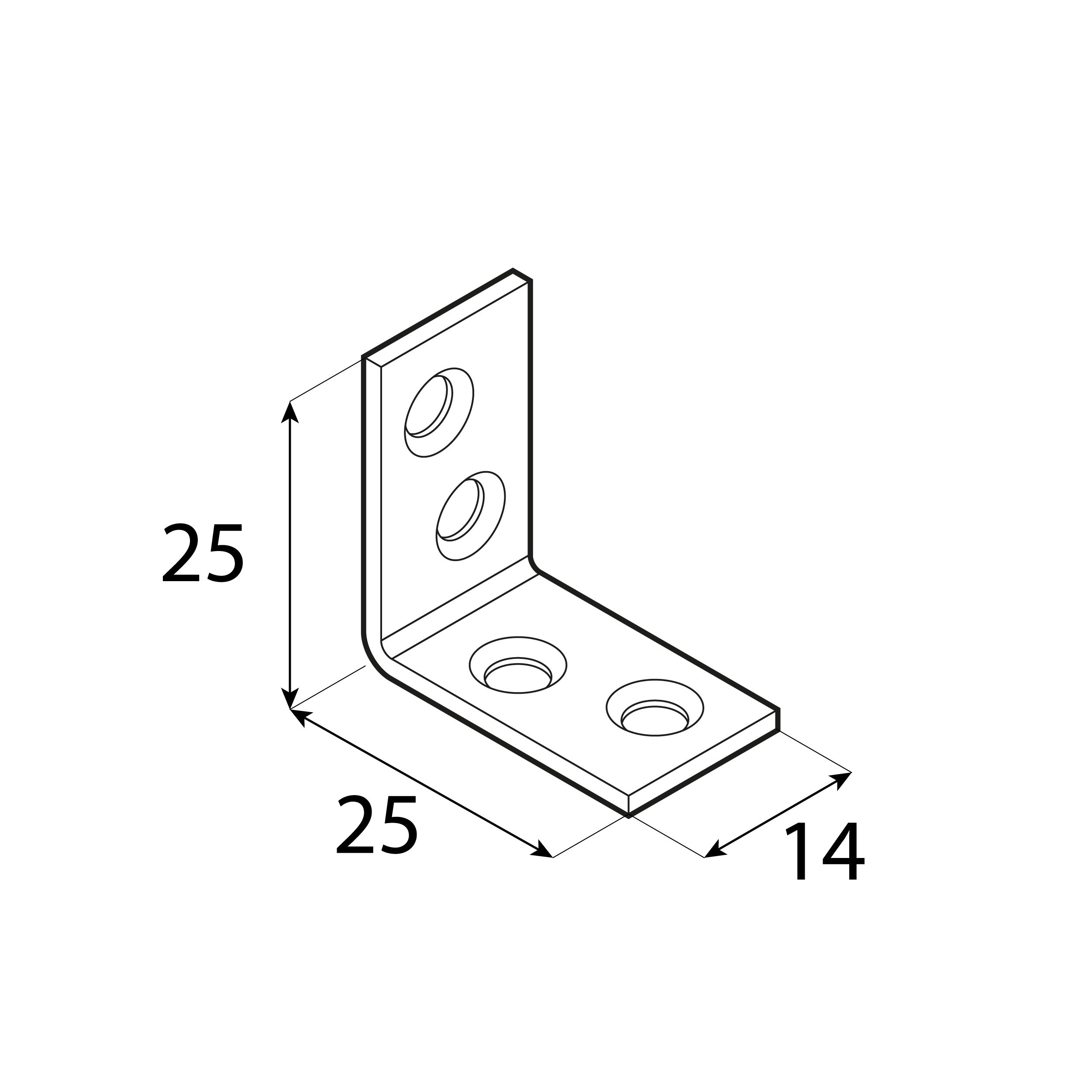 Kątownik meblowy stolarski wąski KW 25, 25x25x14 mm, 50 szt., 25x25x14x1,5 mm, Stal konstrukcyjna DC01, srebrny, ujęcie 2.