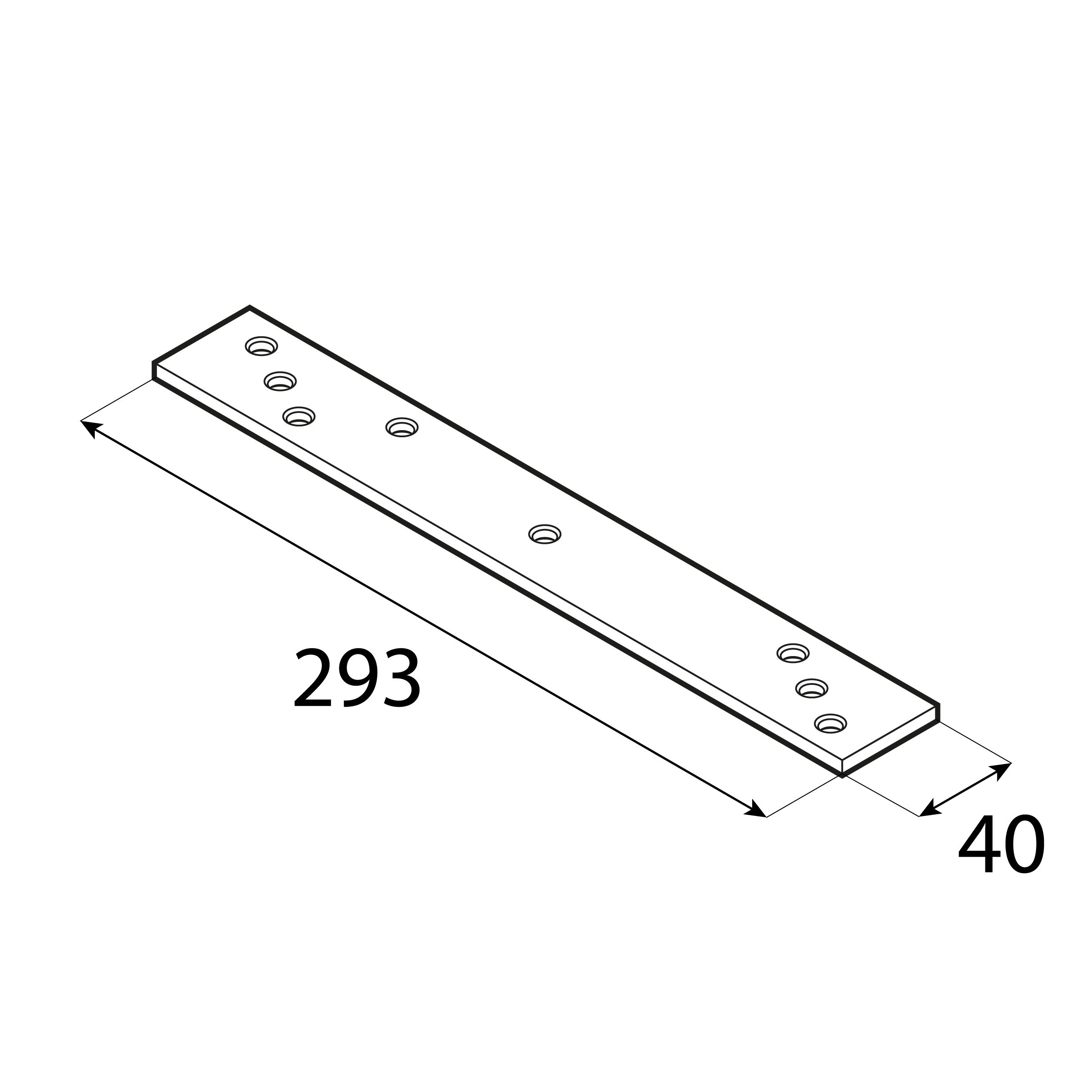 Łącznik płaski gruby wzmocniony płaskownik LG 3, 293x40 mm, 5 mm, Złoty, 293x40x5,0 mm, Stal konstrukcyjna DC01.