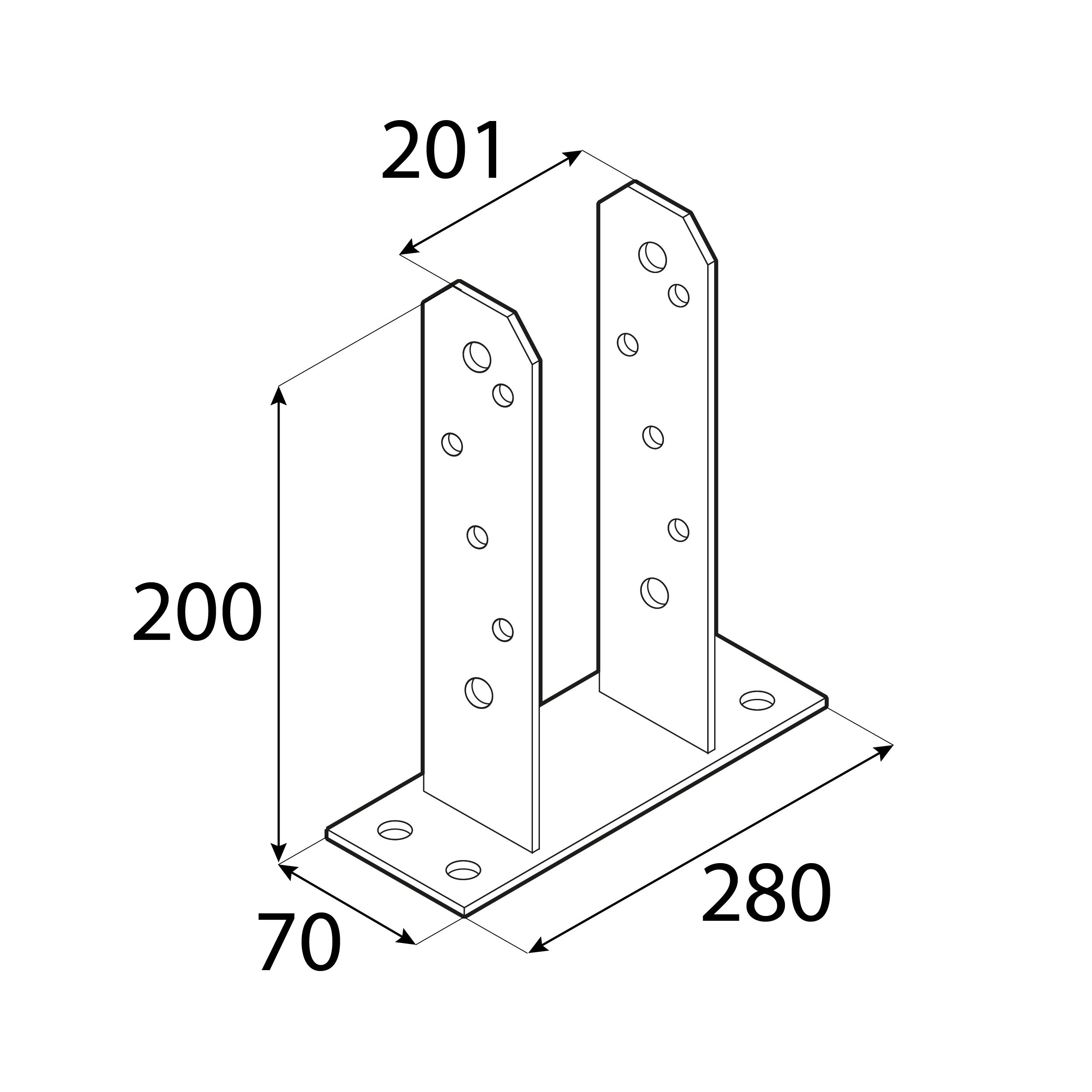 Podstawa słupa kotwa do betonu muru typu U - PST | 200 x 200 mm Podstawa słupa kotwa do betonu muru typu U PST, 200x200 mm, 200x200x50x5,0 mm, ujęcie 2.