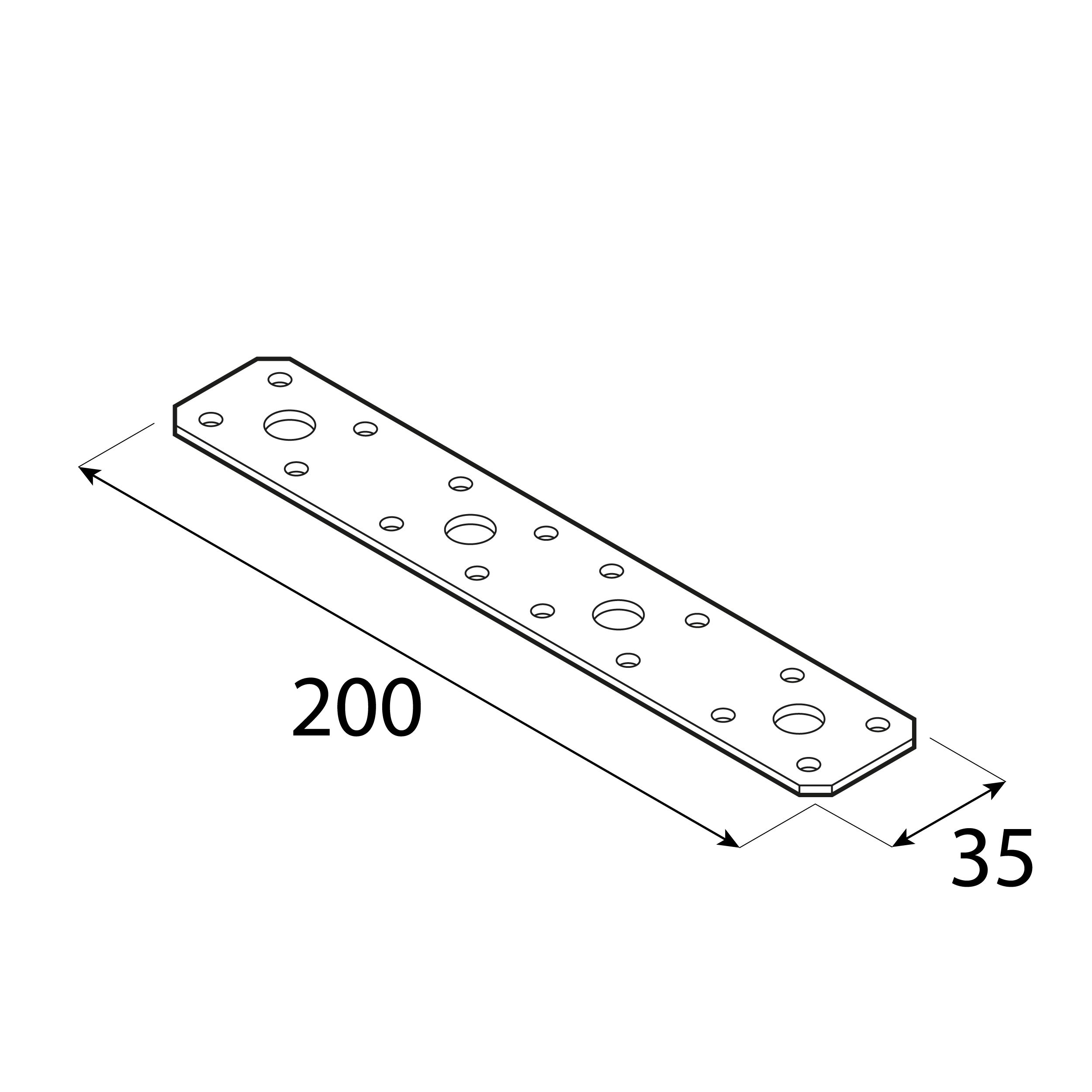 Łącznik płaski płaskownik LP 3, 200x35 mm, 2, 5 mm, 200x35x2,5 mm, Stal konstrukcyjna DX51D, srebrny, ujęcie 2.