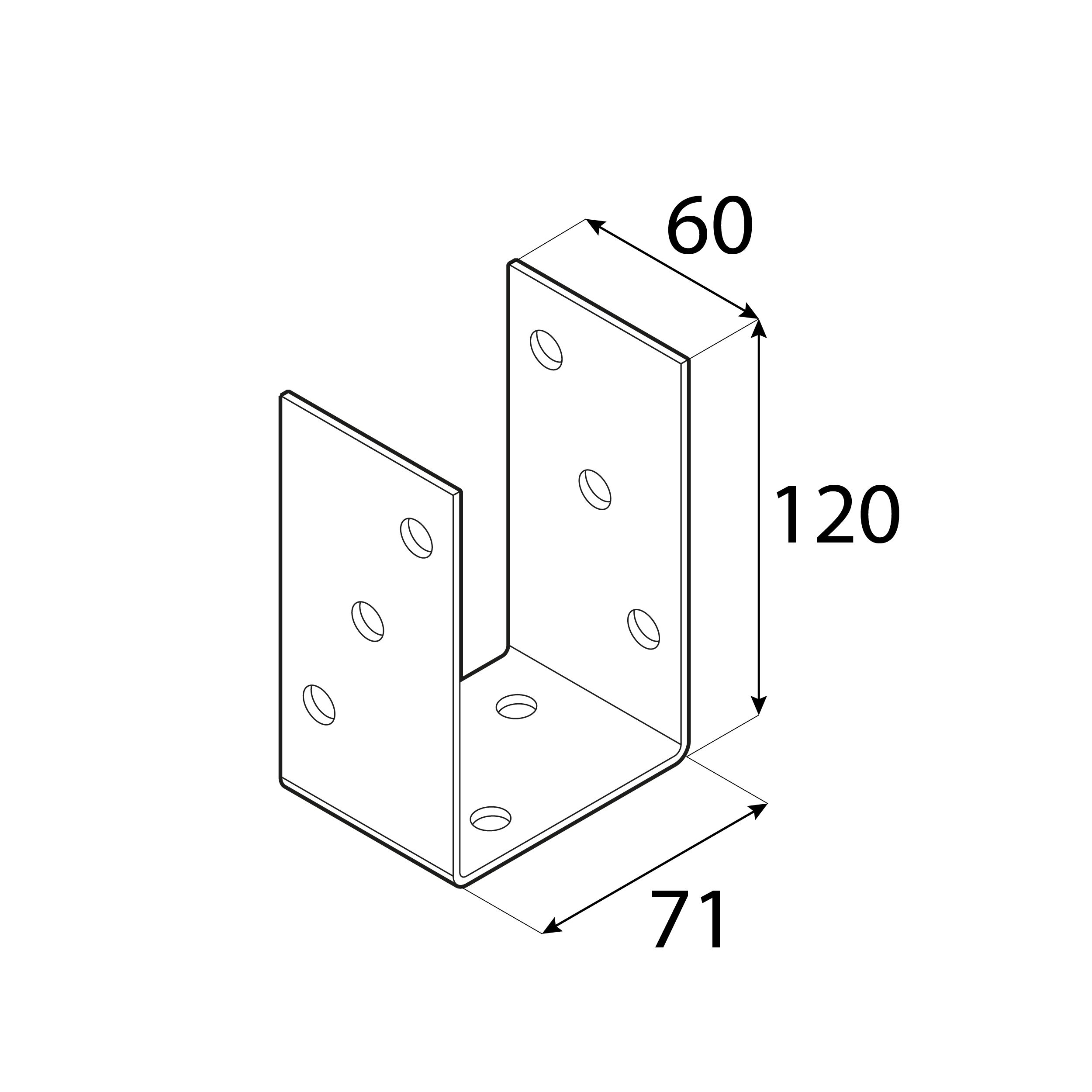 Podstawa słupa kotwa przykręcana do betonu typ U uniwersalna PSO, 70 mm, Złoty, 71x120x60x4,0 mm 2.