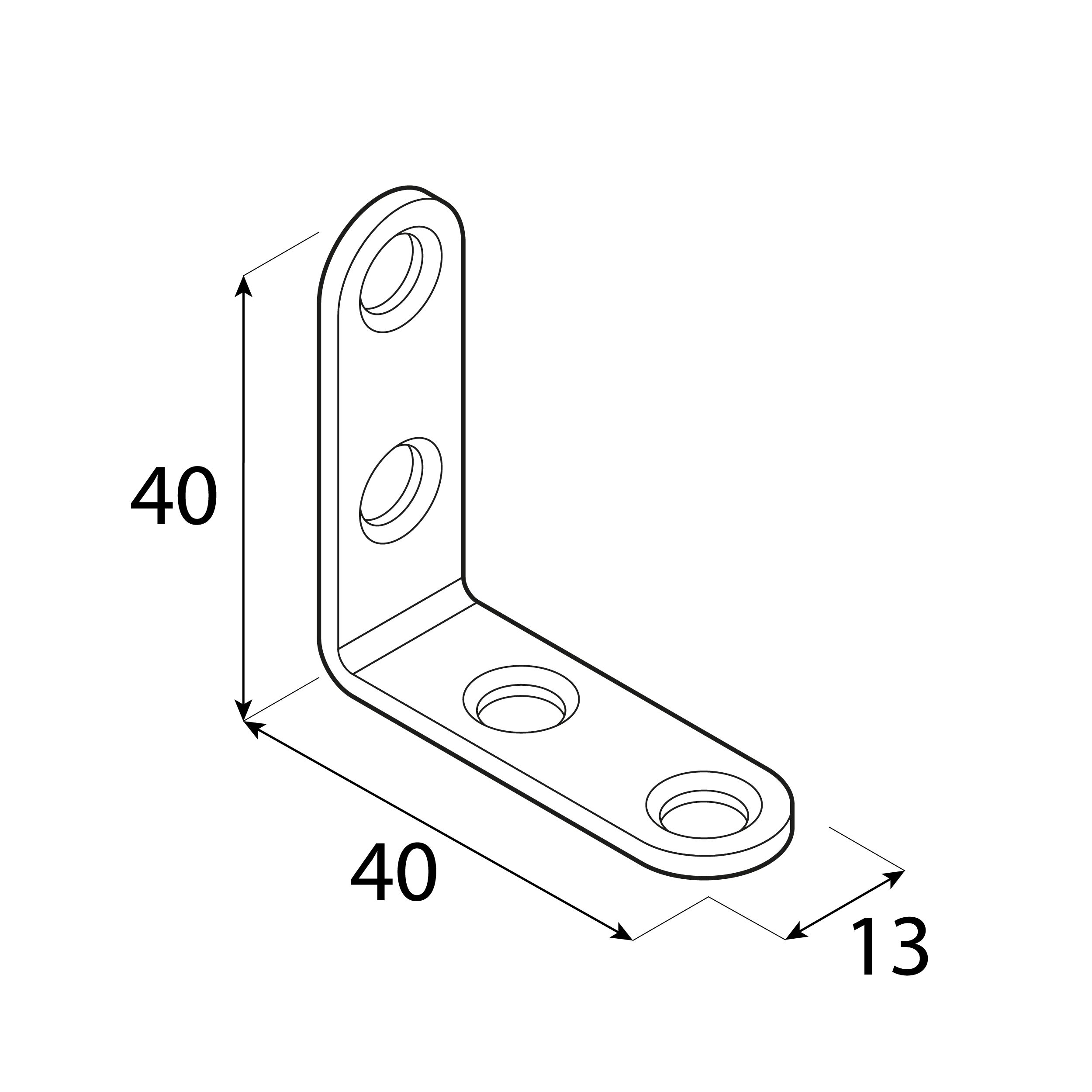 Kątownik meblowy montażowy zaokrąglony - FKW 40 | 40x40x13 mm | 25 szt Kątownik meblowy montażowy zaokrąglony FKW 40, 40x40x13 mm, 25 szt., Stal konstrukcyjna DC01, srebrny, ujęcie 2.