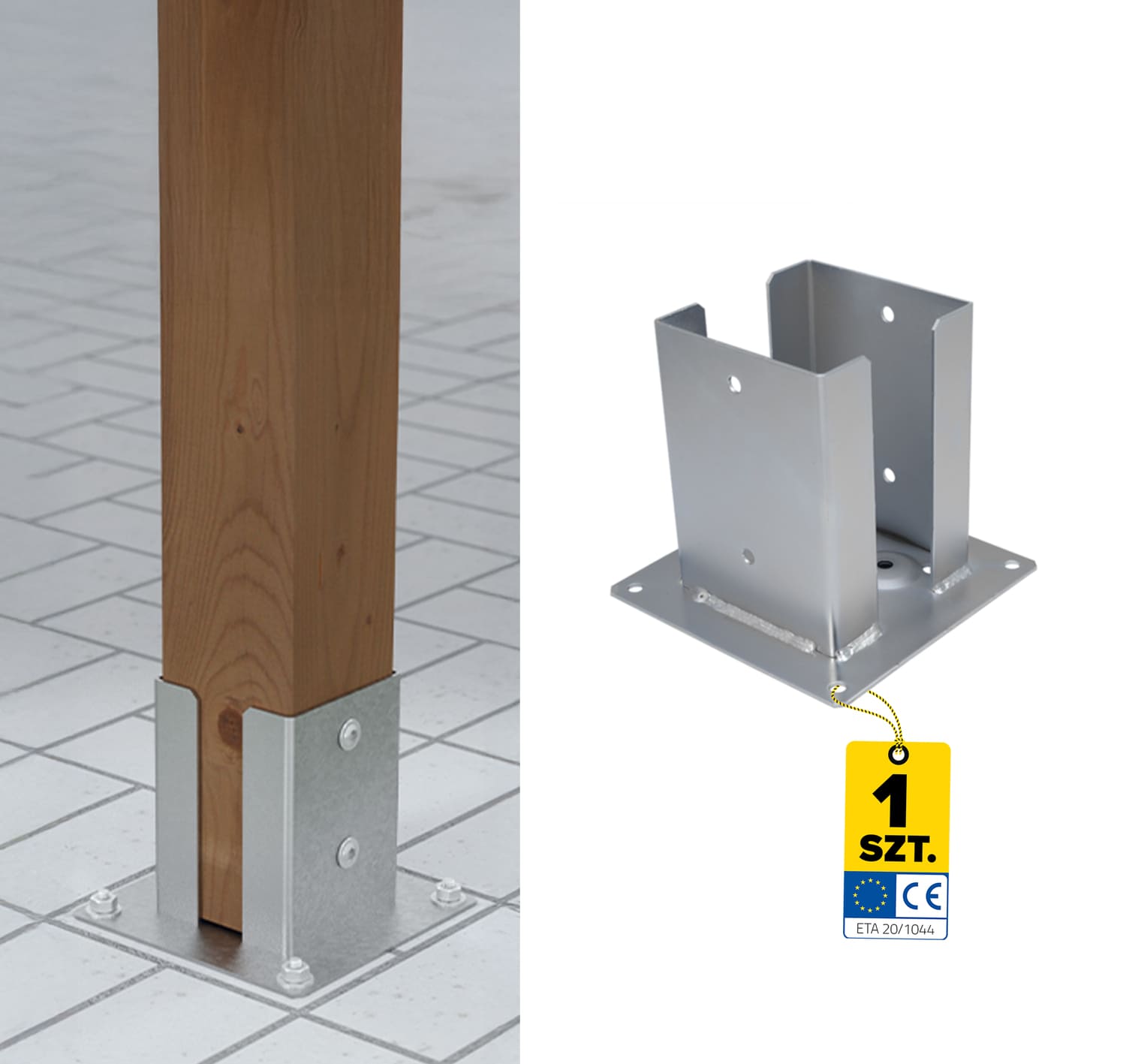 Podstawa słupa kotwa przykręcana podwójna z podstawą prostokątną PSPD, 140 mm, srebrny.