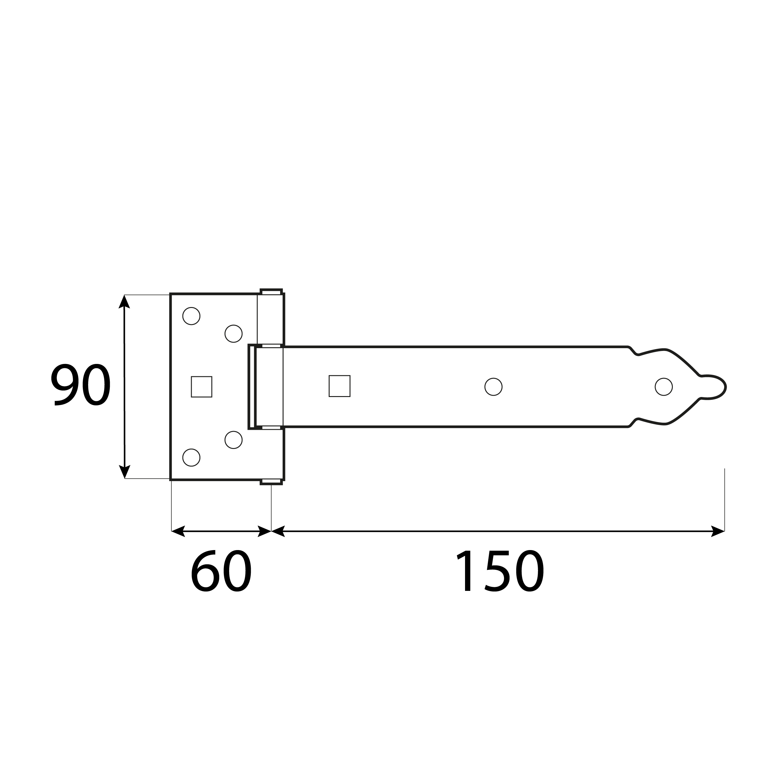 Zawias bramkowy ozdobny ZBO 150, 150 mm, 150x60x90x2,5 mm 2.