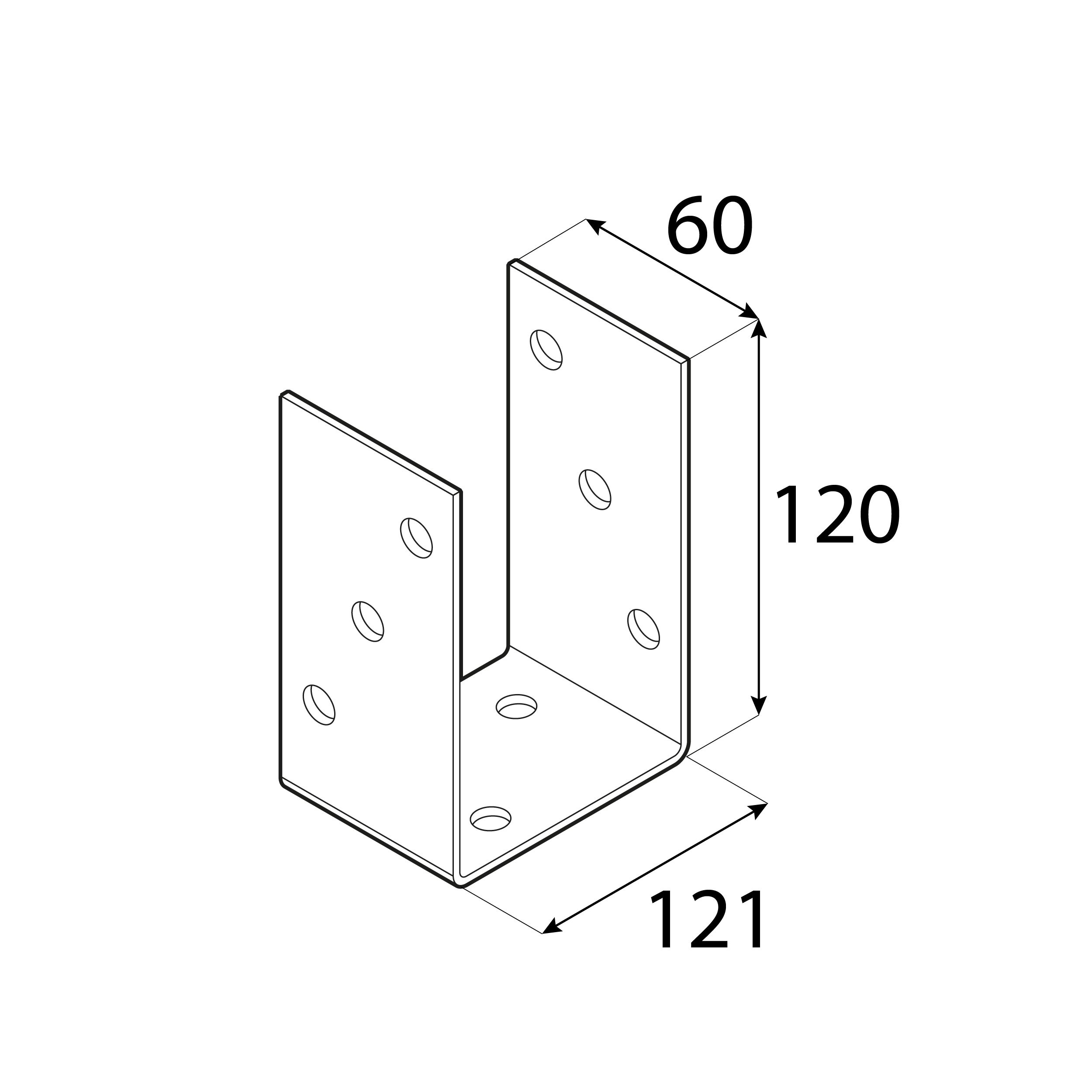 Podstawa słupa kotwa przykręcana do betonu typ U uniwersalna PSO, 120 mm, srebrny, 121x120x60x4,0 mm 2.
