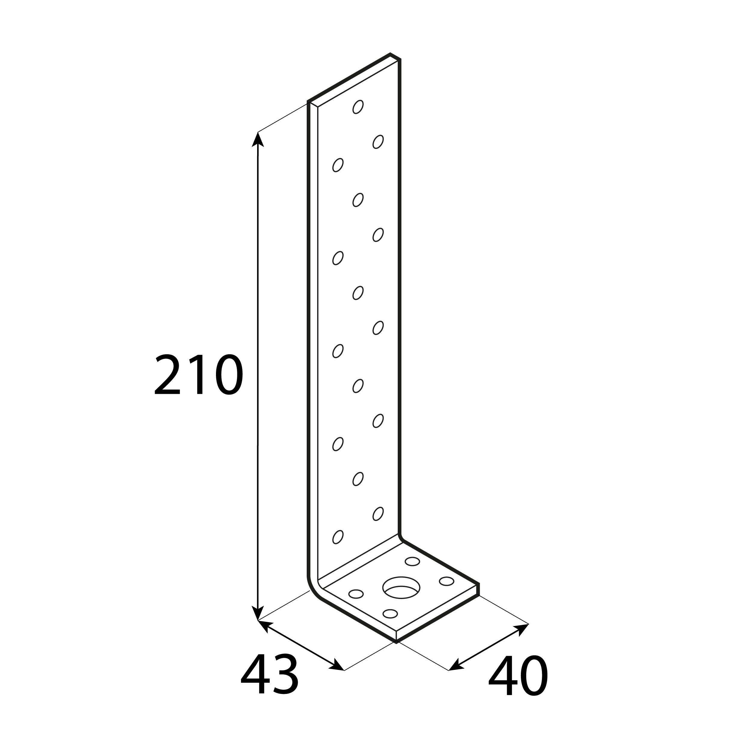 Kątownik uniwersalny do kotwienia drewna w betonie KK 11, 210x43x40 mm, 4 mm, 210x43x40x4,0 mm, Stal konstrukcyjna DX51D, srebrny, ujęcie 2.
