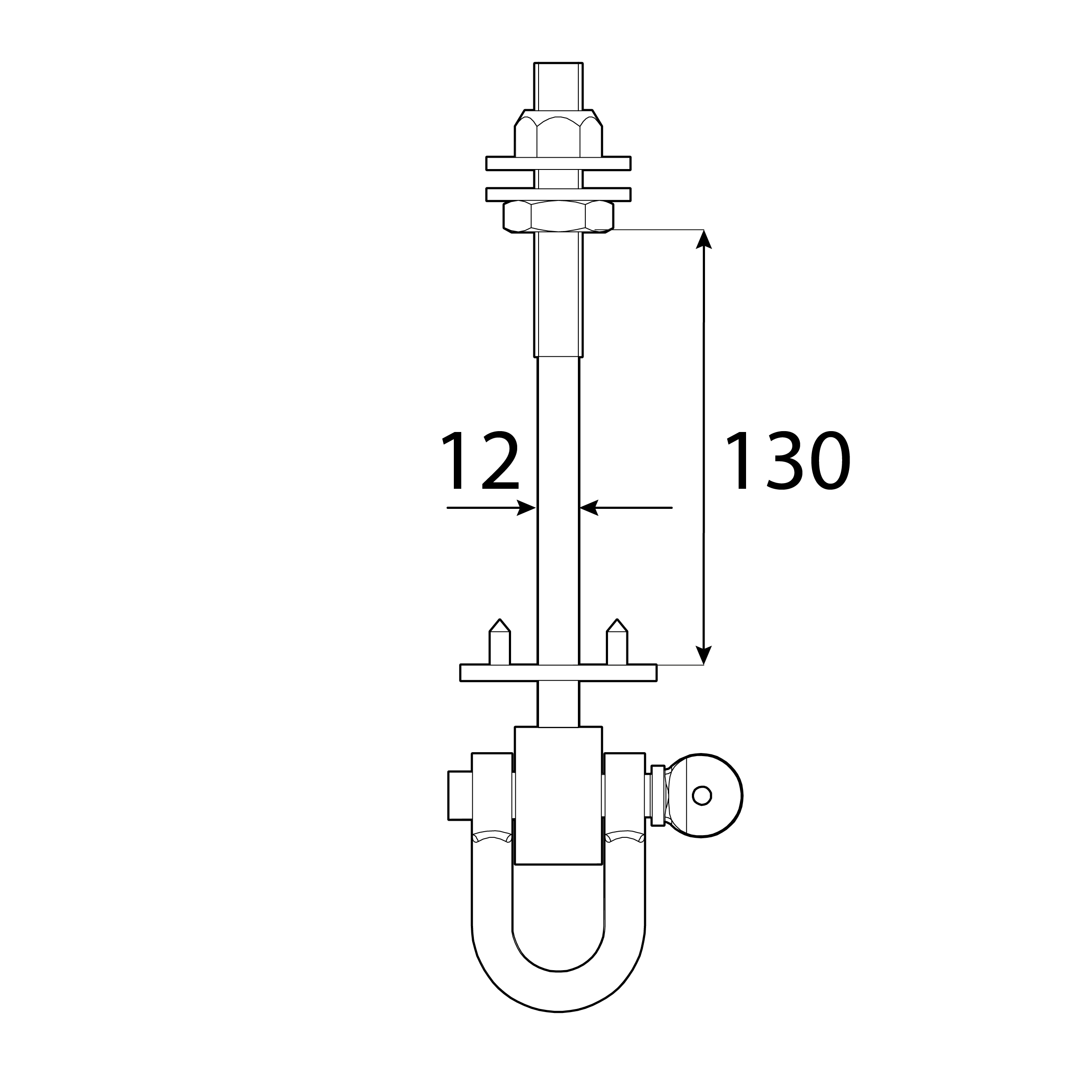 Hak huśtawkowy z szelką + bolce zawiesie mocowanie typ D - MHD | 130 mm | M12 Hak huśtawkowy z szelką + bolce zawiesie mocowanie typ D - MHD | 130 mm | M12