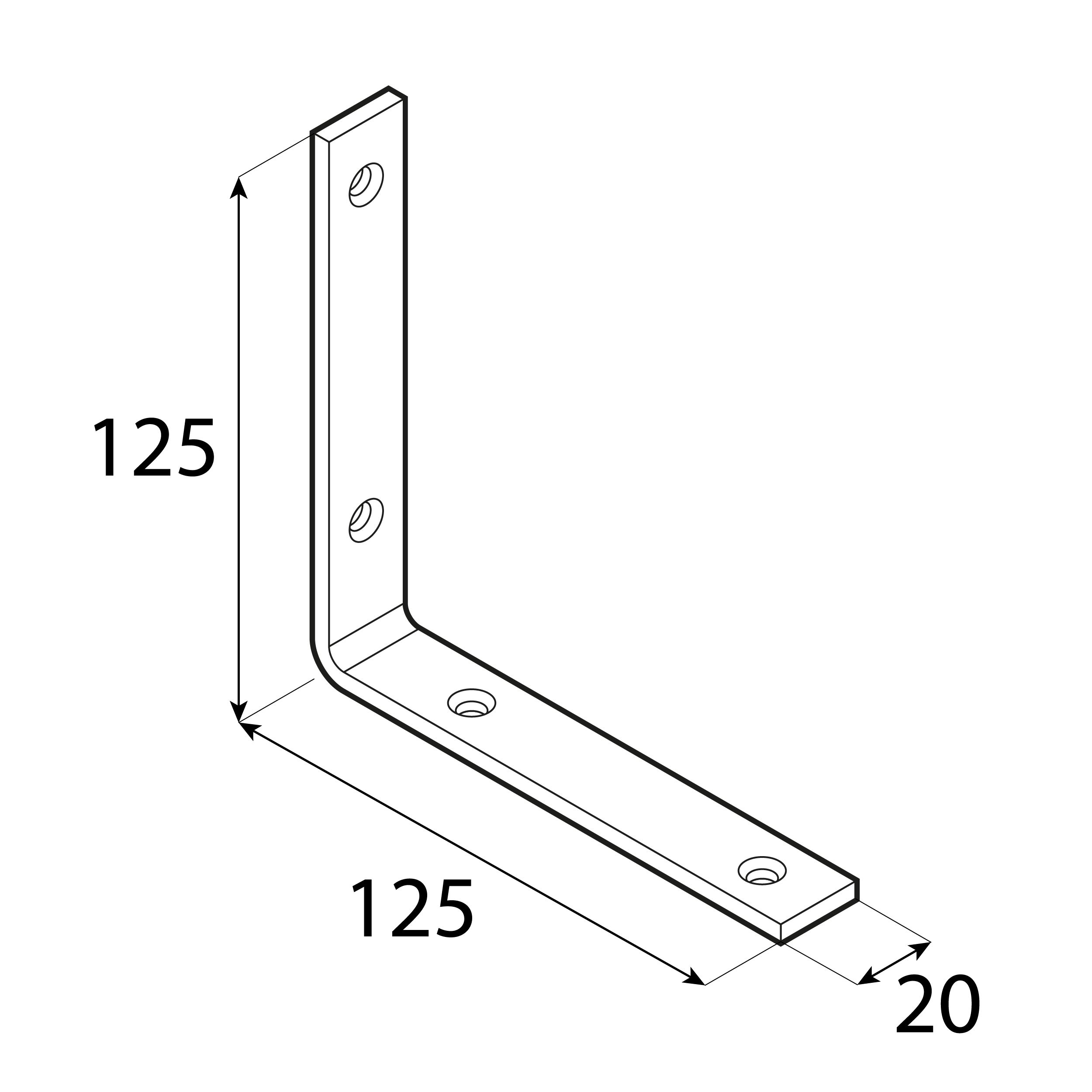 Kątownik meblowy stolarski wąski - KW 6 | 125x125x20 mm | 20 szt Kątownik meblowy stolarski wąski KW 6, 125x125x20 mm, 20 szt., 125x125x20x4,0 mm, Złoty, Stal konstrukcyjna S235, ujęcie 2.