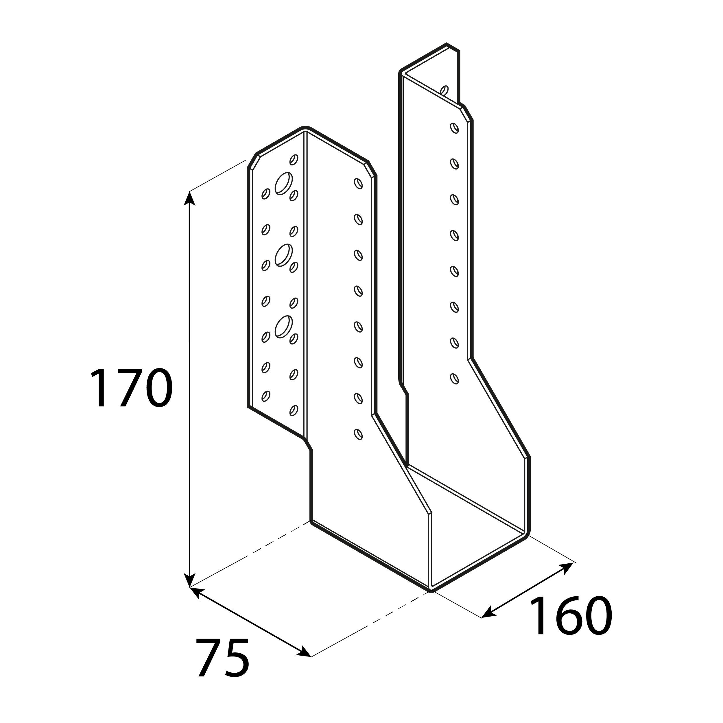 Wieszak belki uchwyt belki drewnianej - WB 38 | 160x170x75 mm | Srebrny Wieszak belki uchwyt belki drewnianej WB 38, 160x170x75 mm, srebrny, Stal konstrukcyjna DX51D.