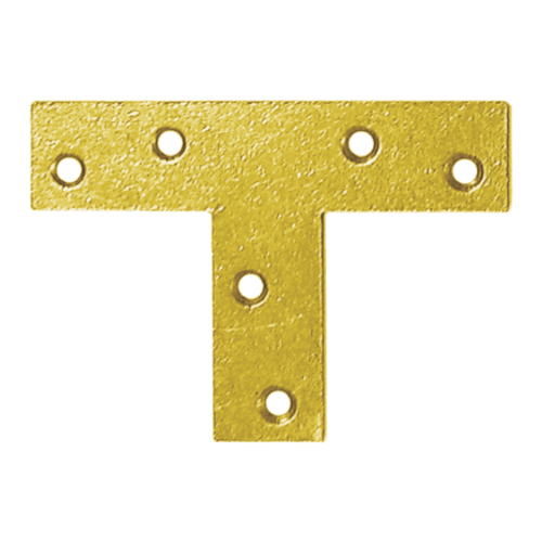 Łącznik płaski metalowy typu T KT 1, 70x50x16 mm, 2 mm, Złoty, 70x50x16x2,0 mm, Stal konstrukcyjna DC01, w zestawie elementów.
