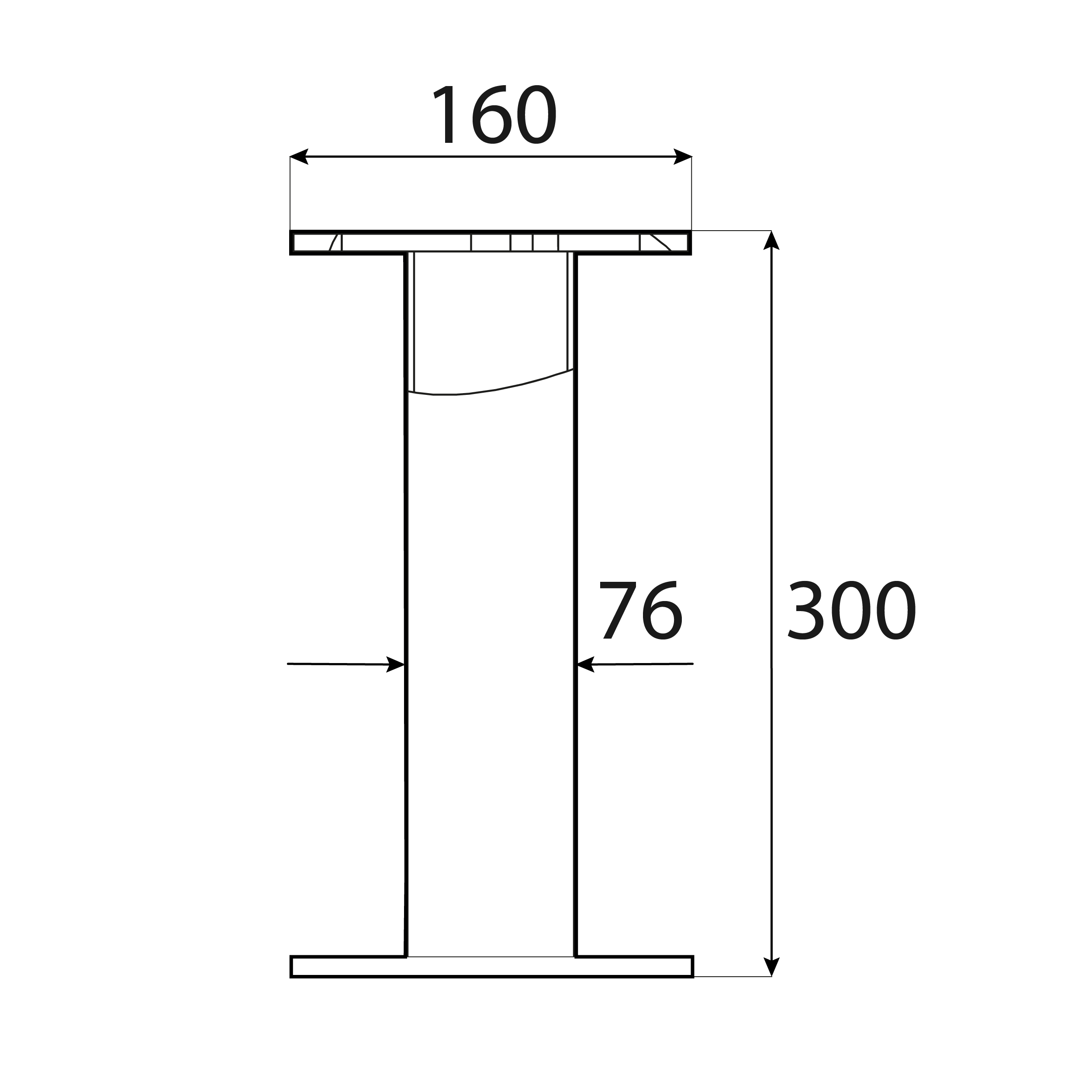 Przedłużenie podstawy PWM flansza prostokątna - PWB | 300 mm Przedłużenie podstawy PWM flansza prostokątna PWB, 300 mm, 185x160x300x8,0 mm, ujęcie 2.