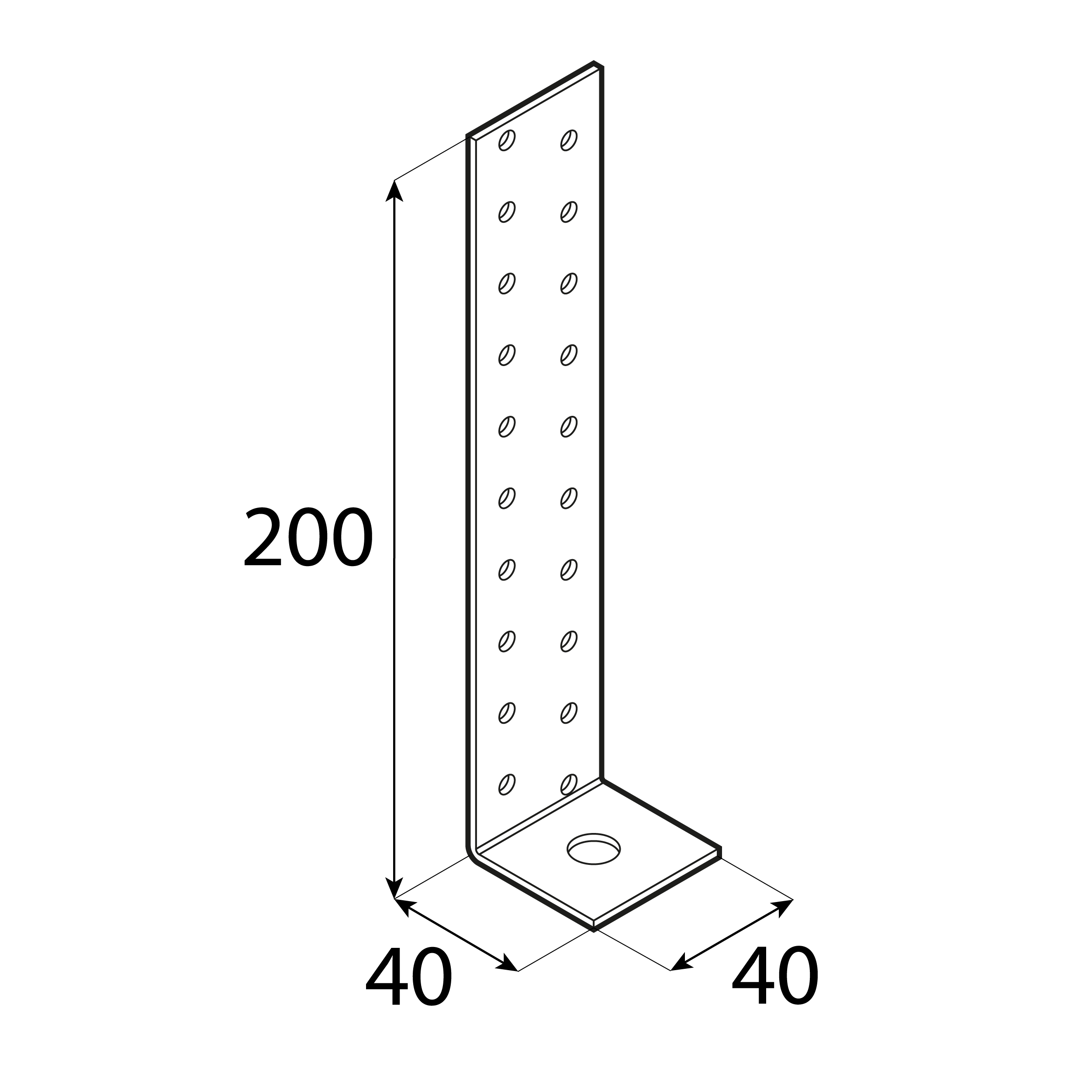 Kątownik uniwersalny do kotwienia drewna w betonie KK 21, 200x40x40 mm, 2 mm, 40x200x40x2,0 mm, Stal konstrukcyjna DX51D, srebrny, ujęcie 2.