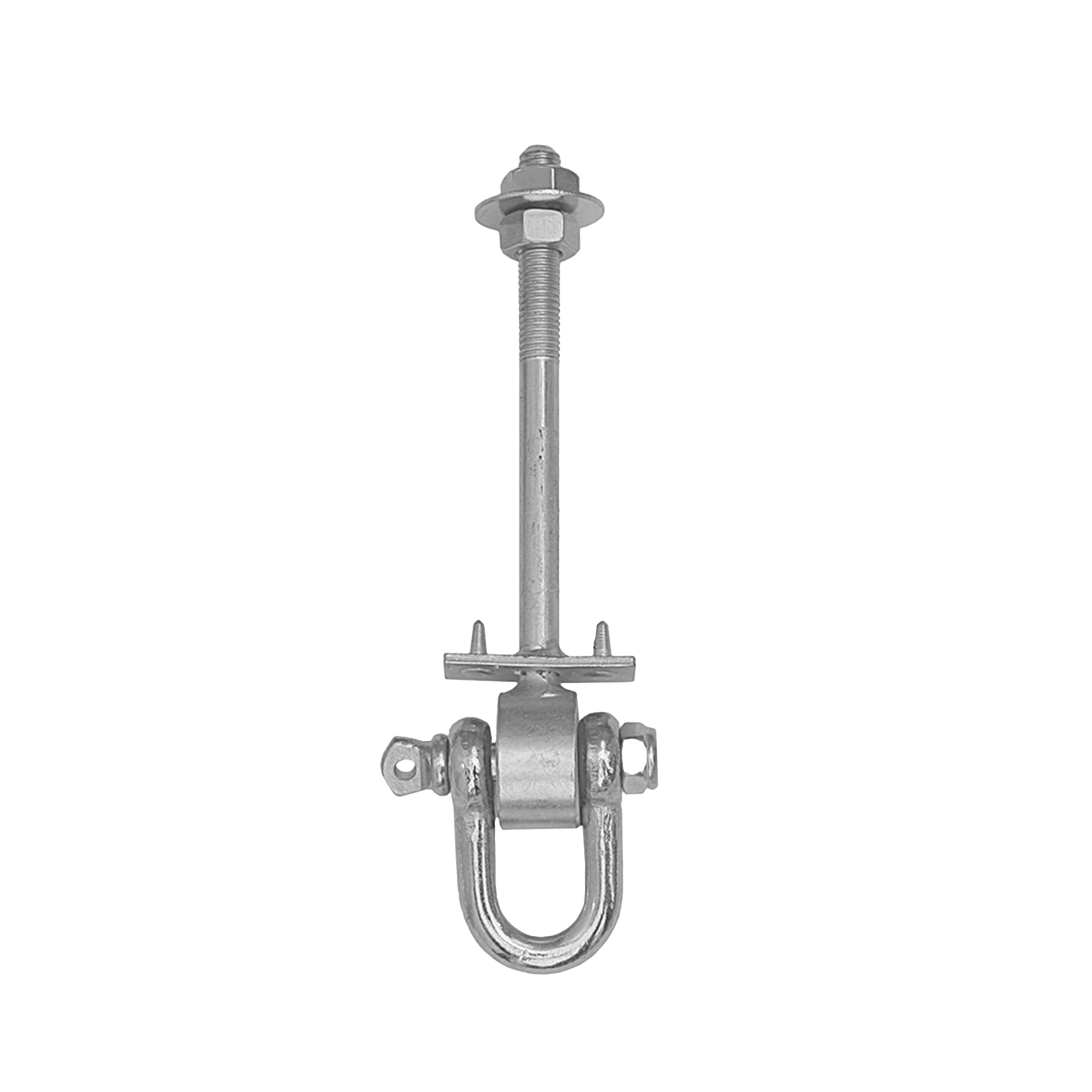 Hak huśtawkowy z szeklą + bolce zawiesie mocowanie typ D - MHD | 120 mm | M12 Hak huśtawkowy z szeklą + bolce zawiesie mocowanie typ D MHD, 120 mm, M12, srebrny, Stal węglowa.