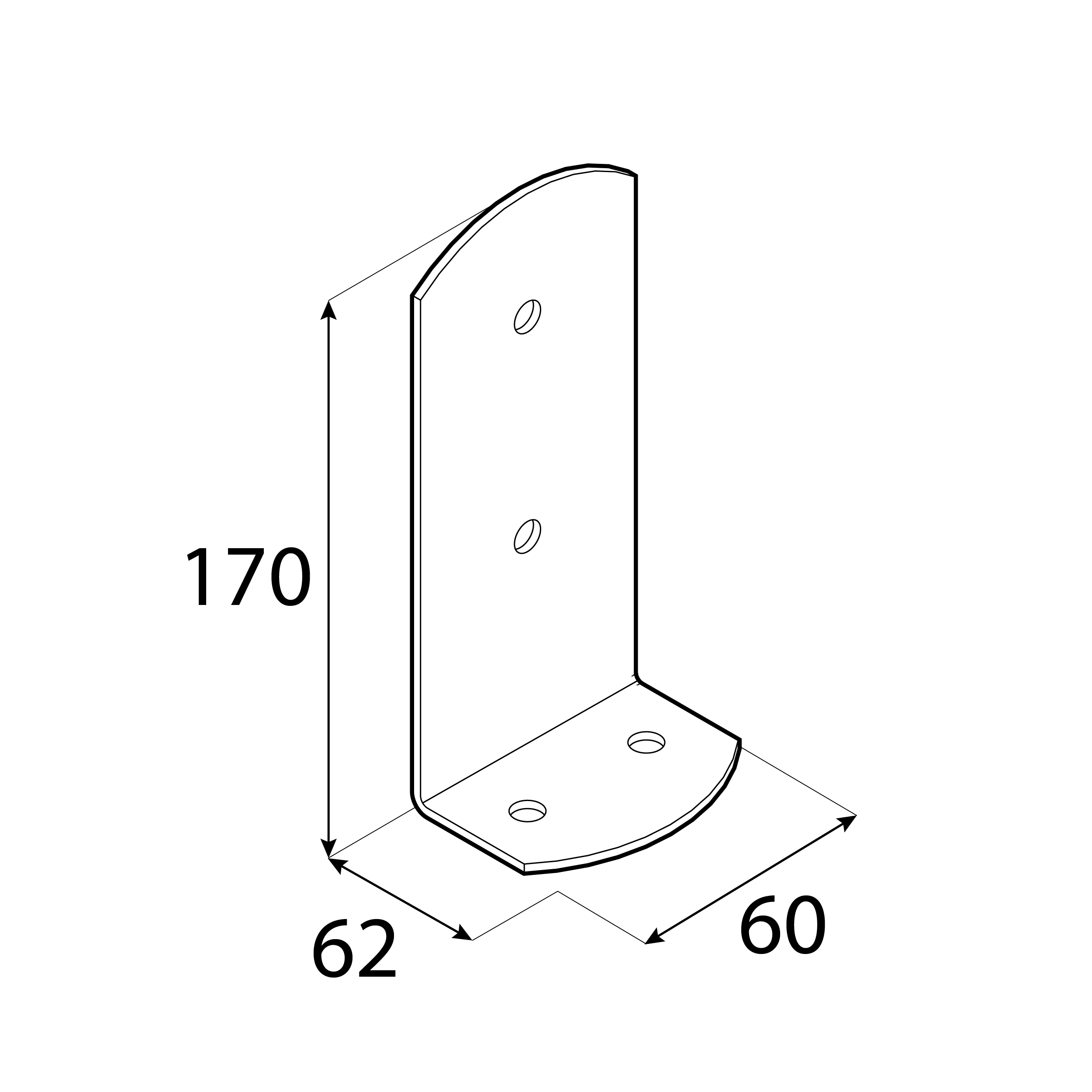 Podstawa słupa kotwa przykręcana do betonu lekka typ L PSC, 60x170 mm, srebrny, 60x170x2,0 mm 2.