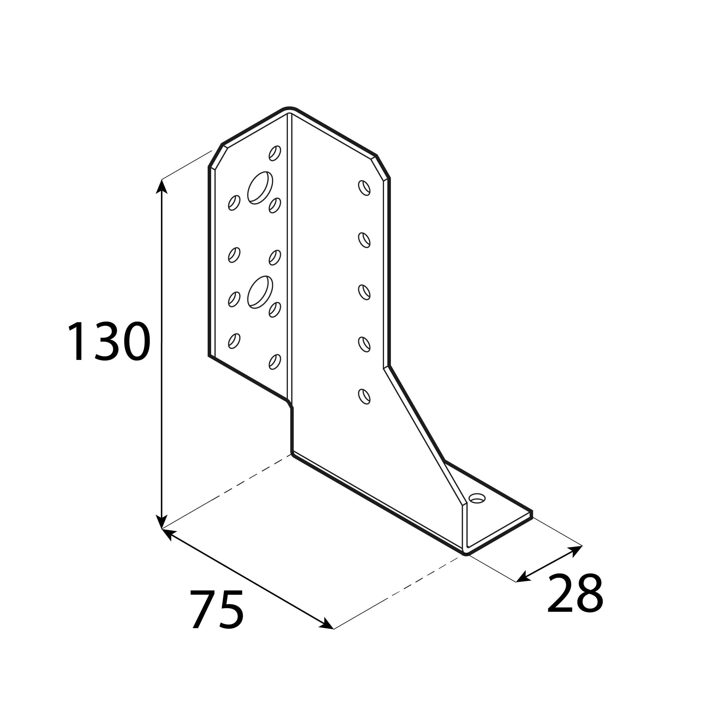 Wieszak belki dzielony lewy WBD 130 L, 28x130x75 mm, srebrny, Stal konstrukcyjna DX51D, ujęcie 1.