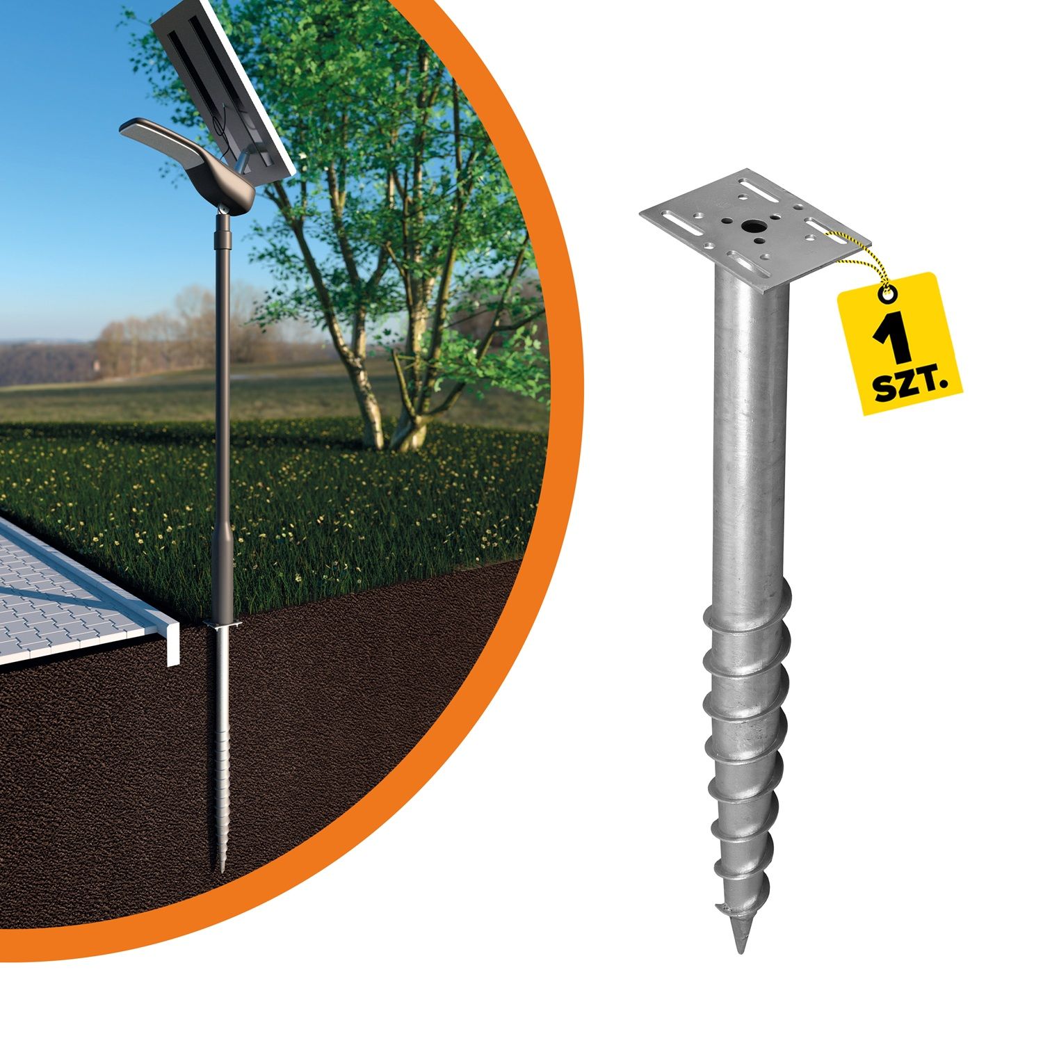 Podstawa słupa wkręcana do gruntu do dużych konstrukcji - PWF | 76x1000 mm Podstawa słupa wkręcana do gruntu do dużych konstrukcji - PWF | 76x1000 mm
