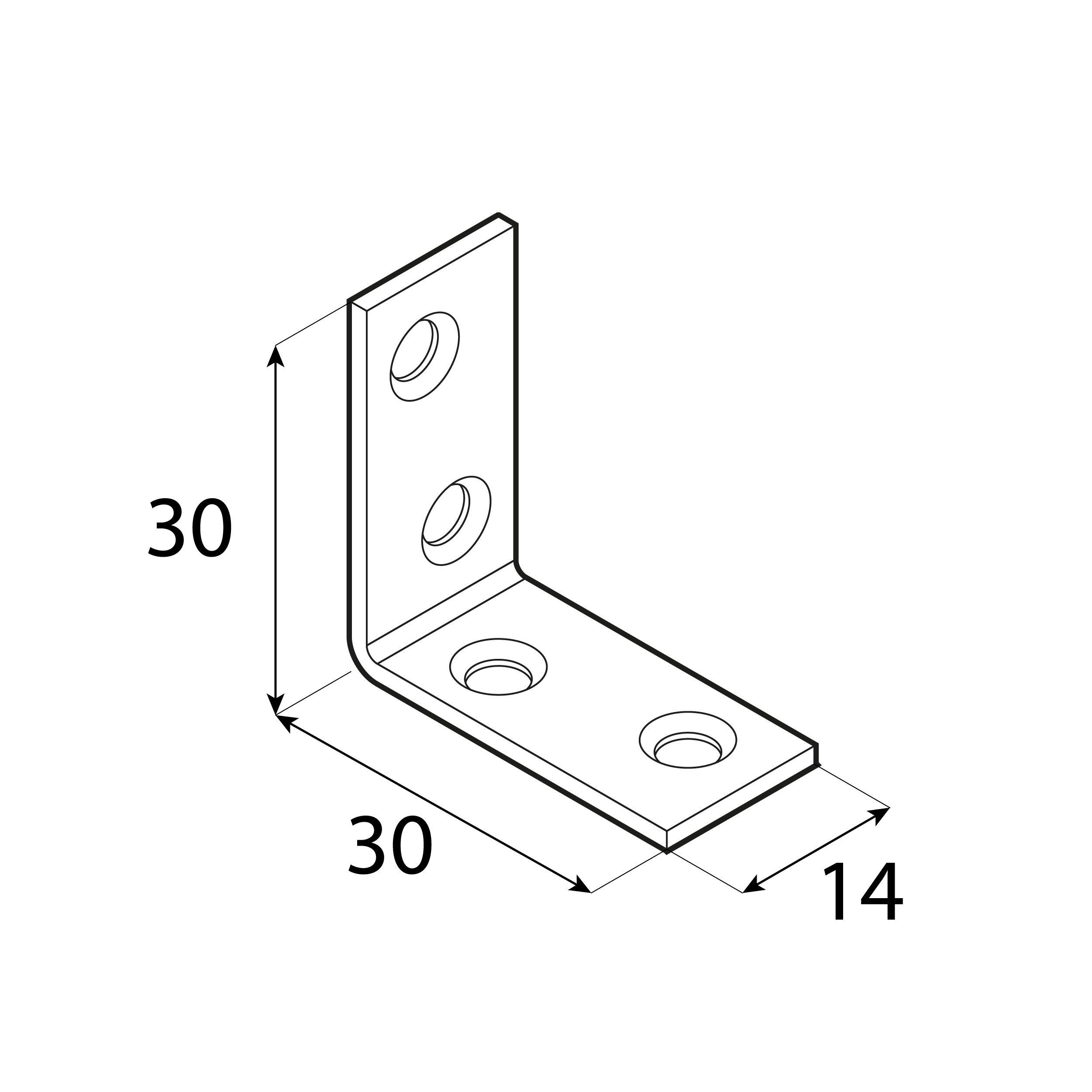 Kątownik meblowy stolarski wąski - KW 30 | 30x30x14 mm | 50 szt Kątownik meblowy stolarski wąski KW 30, 30x30x14 mm, 50 szt., 30x30x14x1,5 mm, Stal konstrukcyjna DC01, srebrny, ujęcie 2.