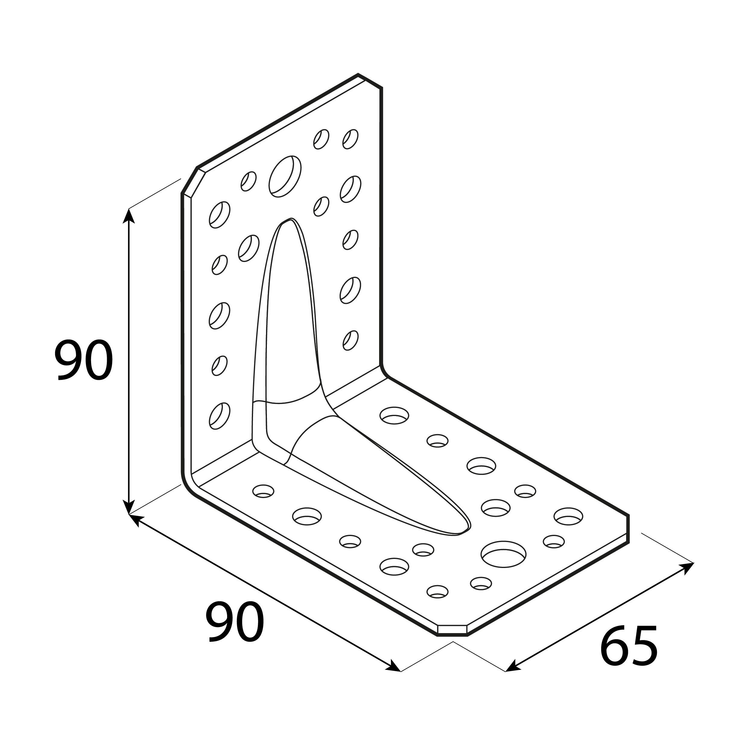 Kątownik ciesielski wzmocniony z przetłoczeniem - KP 1 | 90x90x65 mm | 2,5 mm | Czarny Kątownik ciesielski wzmocniony z przetłoczeniem - KP 1 | 90x90x65 mm | 2,5 mm | Czarny