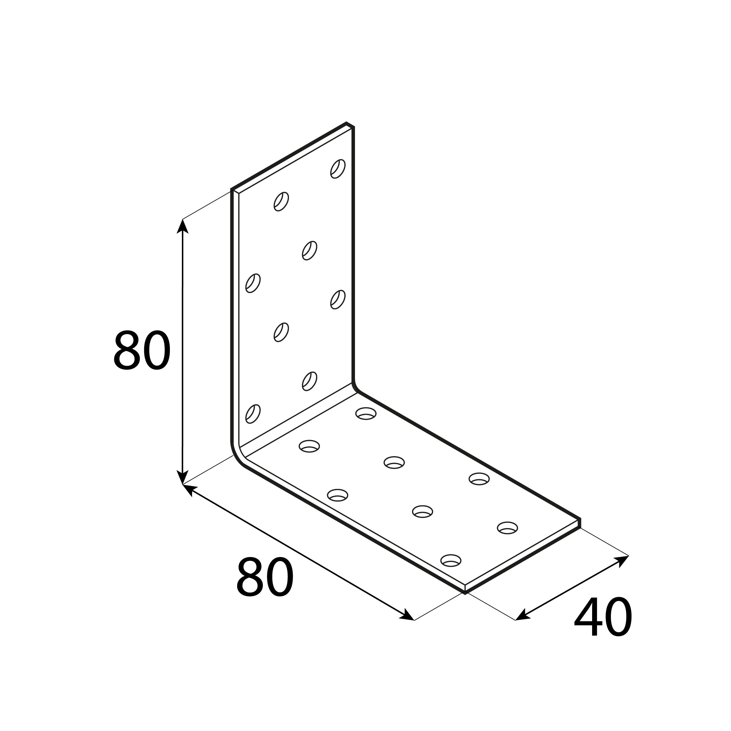 Kątownik montażowy stalowy uniwersalny KM 7, 80x80x40 mm, 20 szt., 80x80x40x2,0 mm, Stal konstrukcyjna DX51D, srebrny, ujęcie 2.