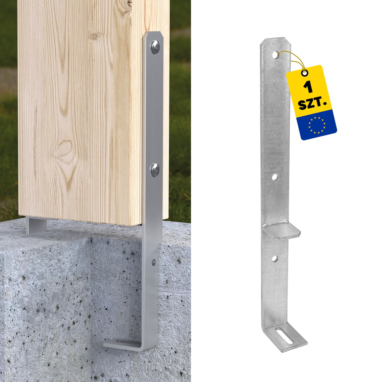 Podstawa słupa kotwa typu F zatapiana PSF 1, 50-160 mm, srebrny, Stal konstrukcyjna S235.