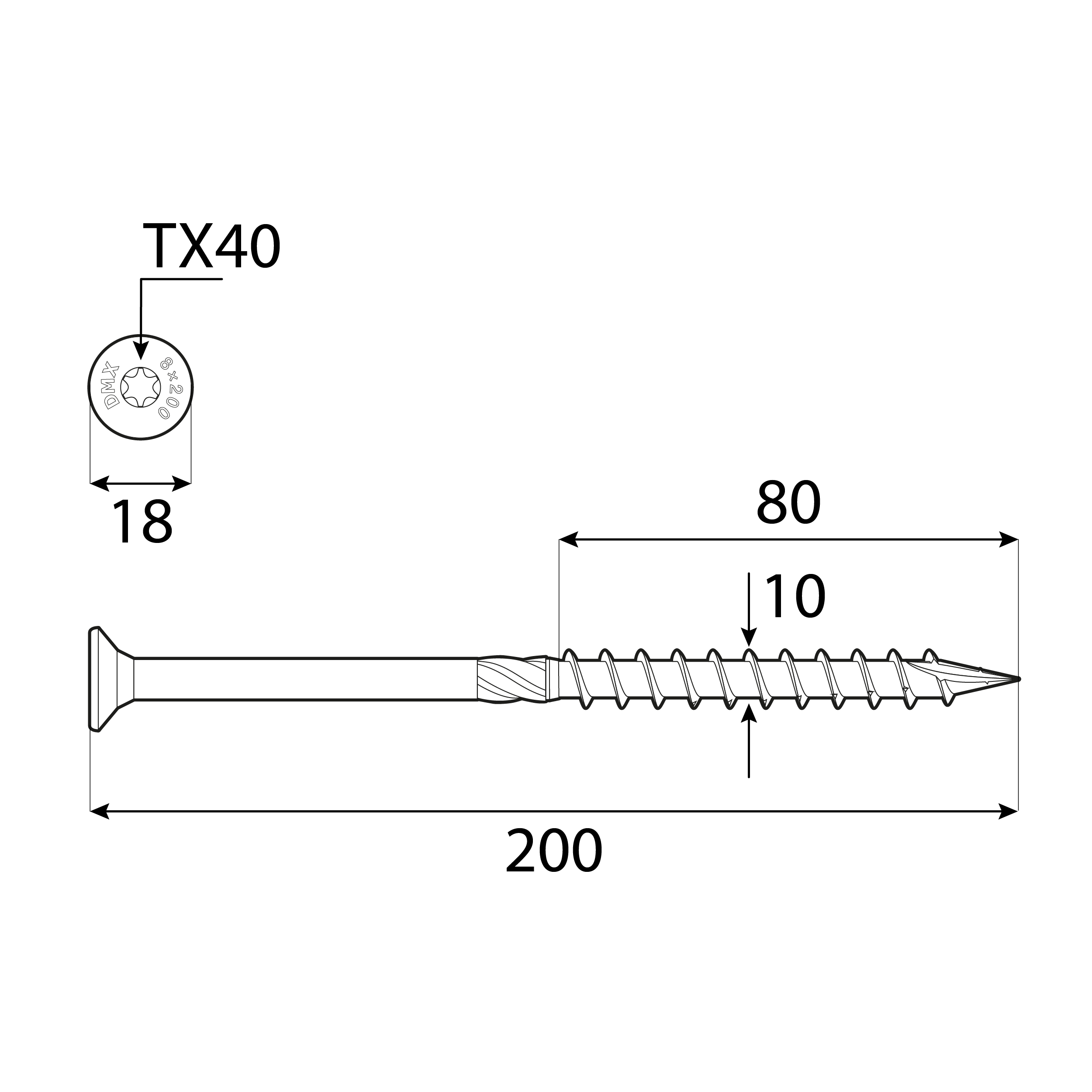 Wkręty ciesielskie do drewna stożkowe TORX - CS | 10 x 200 mm | Złoty | 50 szt Wkręty ciesielskie do drewna stożkowe TORX - CS | 10 x 200 mm | Złoty | 50 szt