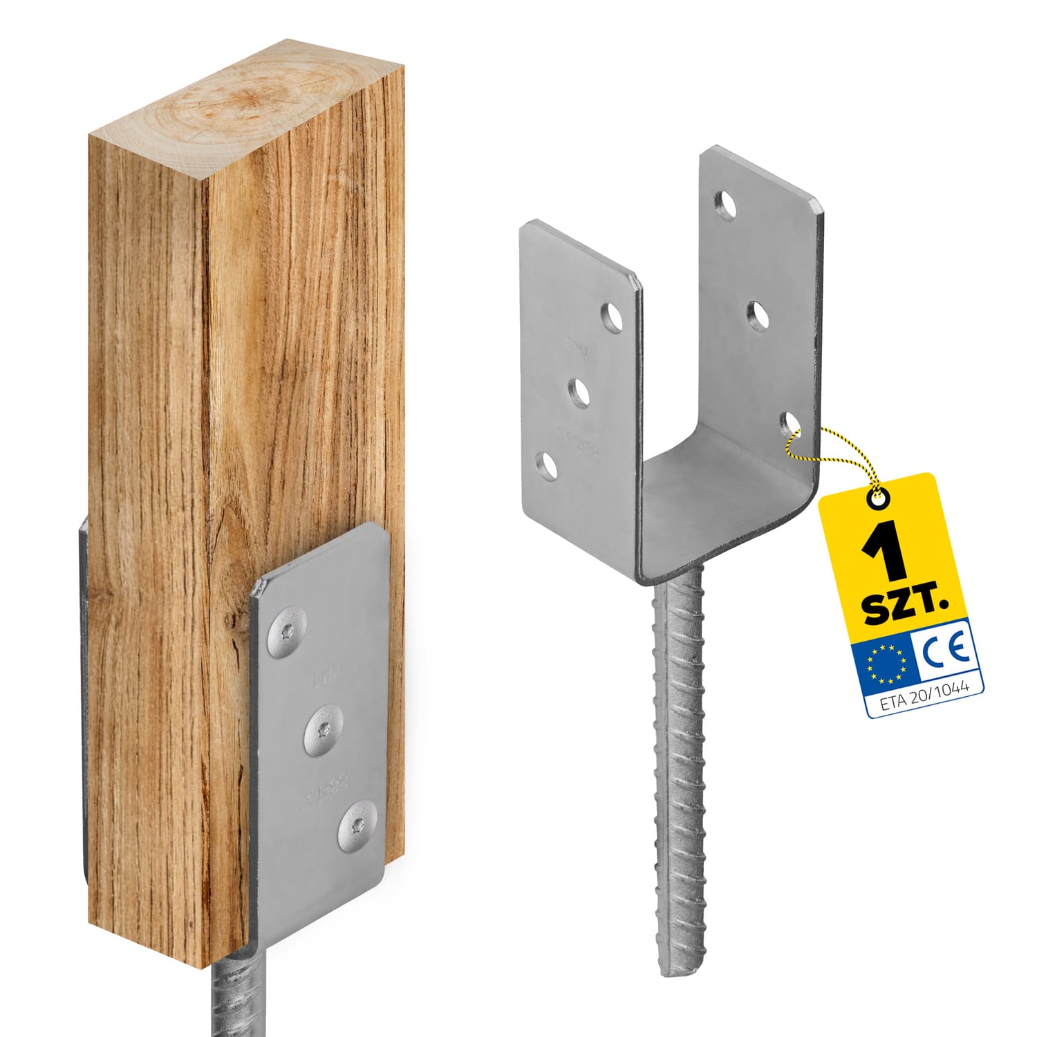 Podstawa słupa kotwa do betonu typ U PS, 80 mm, srebrny Cynk ogniowy, srebrny - cynk ogniowy, Stal konstrukcyjna S235; B500B.