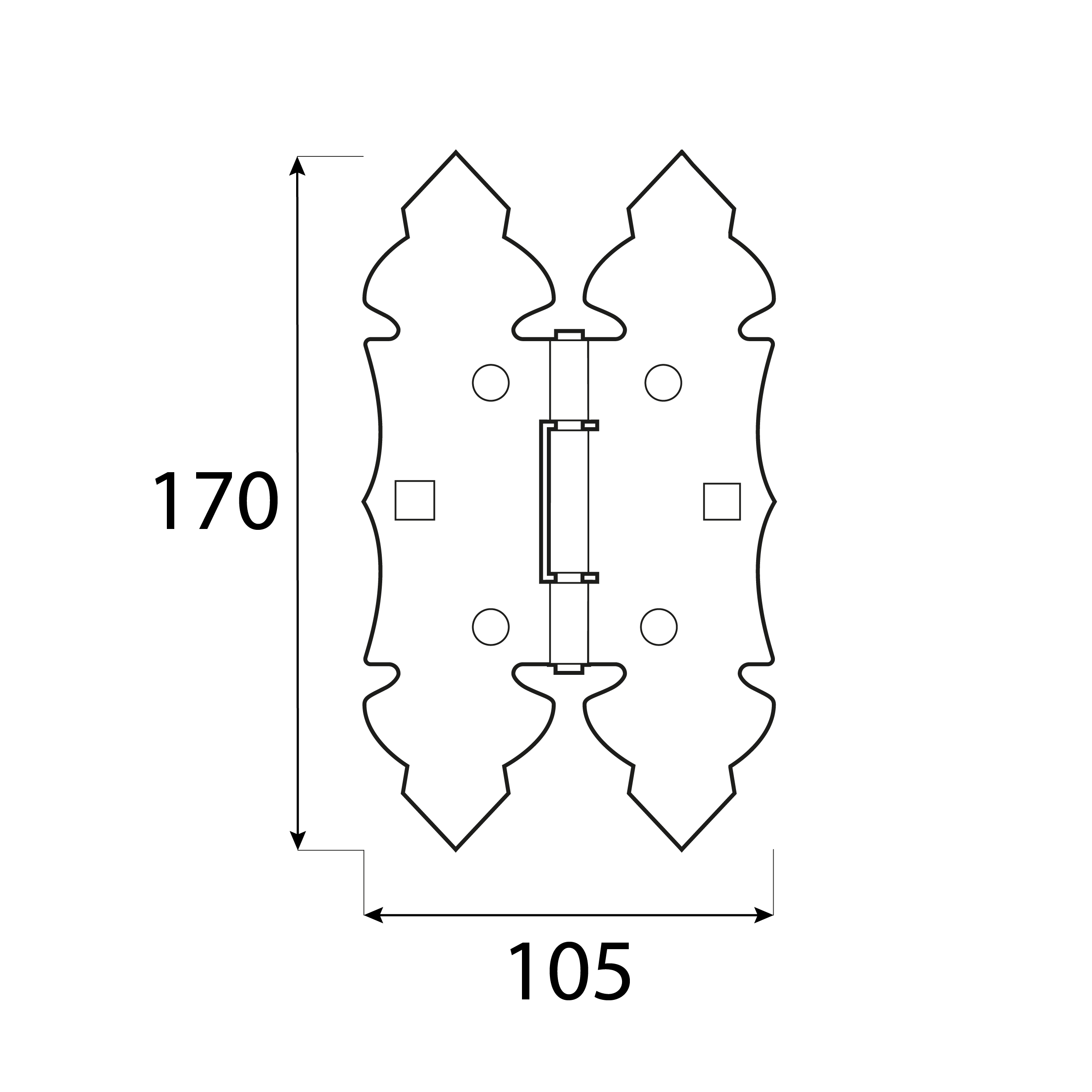 Zawias płaski ozdobny do furtki okiennic ZOK 170, 105 mm, Złoty, 170 mm, 170x105x2,5 mm 2.