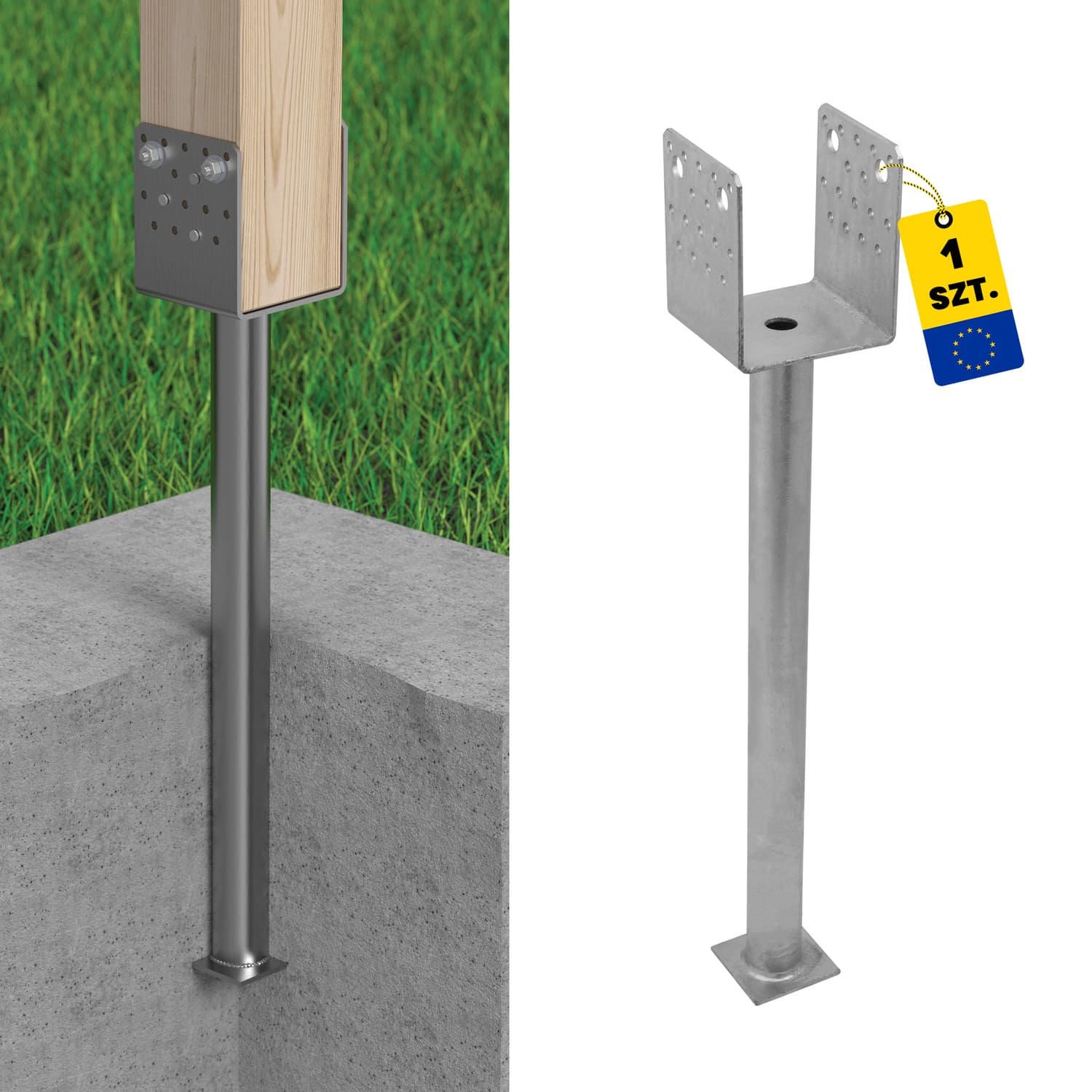 Podstawa słupa typ U wielopunktowa długa rura PSS 100 R500, 100x629 mm.