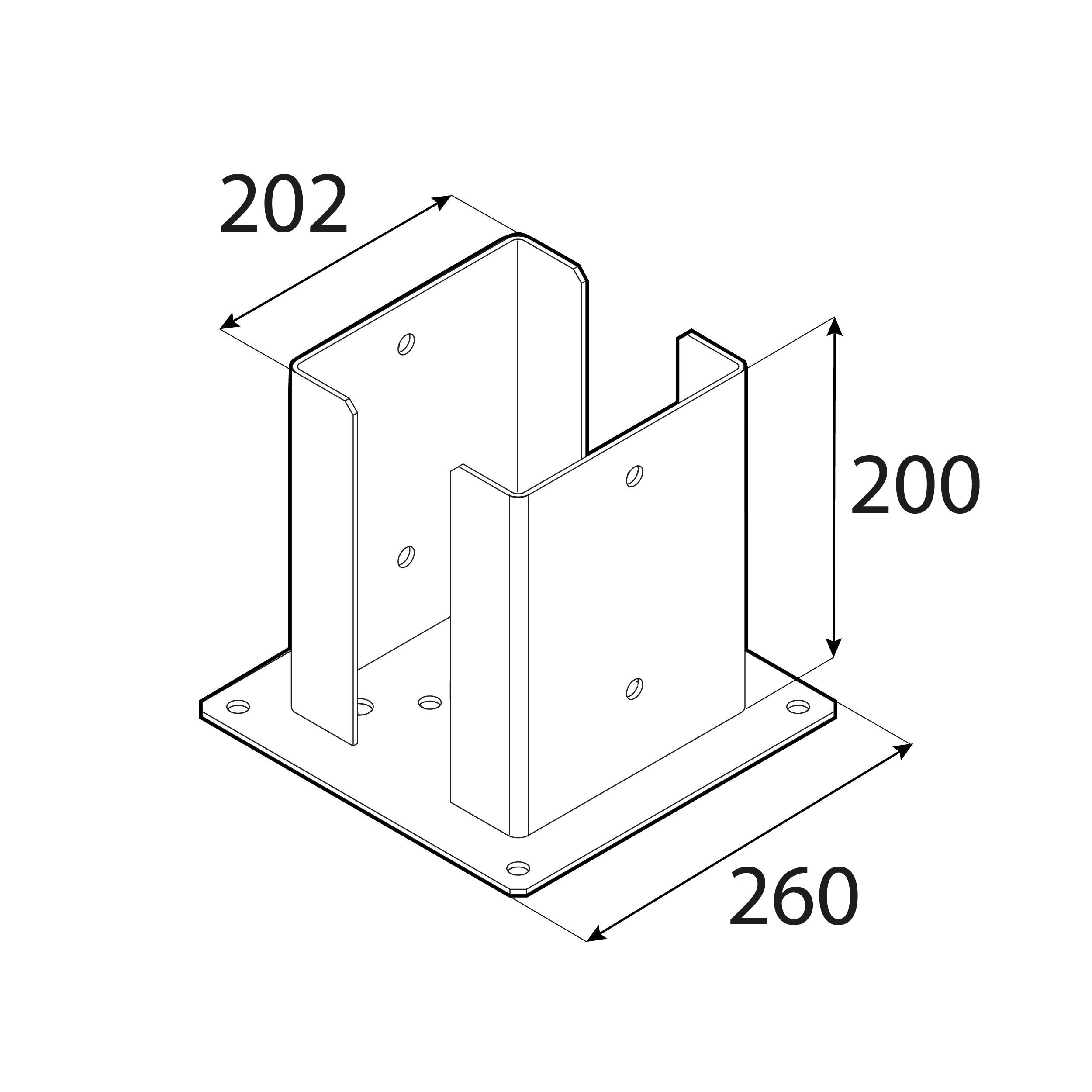 Podstawa słupa kotwa przykręcana podwójna z podstawą prostokątną PSPD, 200 mm, srebrny, 201x200x3,0 mm 2, ujęcie 1.