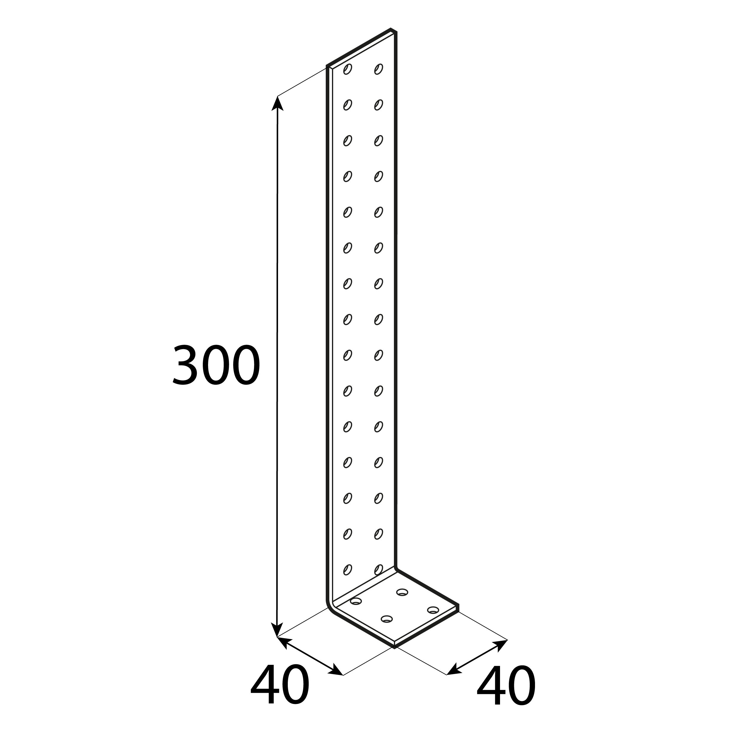 Kątownik uniwersalny do kotwienia drewna w betonie - KK 2 | 300x40x40 mm | 2 mm Kątownik uniwersalny do kotwienia drewna w betonie KK 2, 300x40x40 mm, 2 mm, 40x300x40x2,0 mm, Stal konstrukcyjna DX51D, srebrny, ujęcie 2.