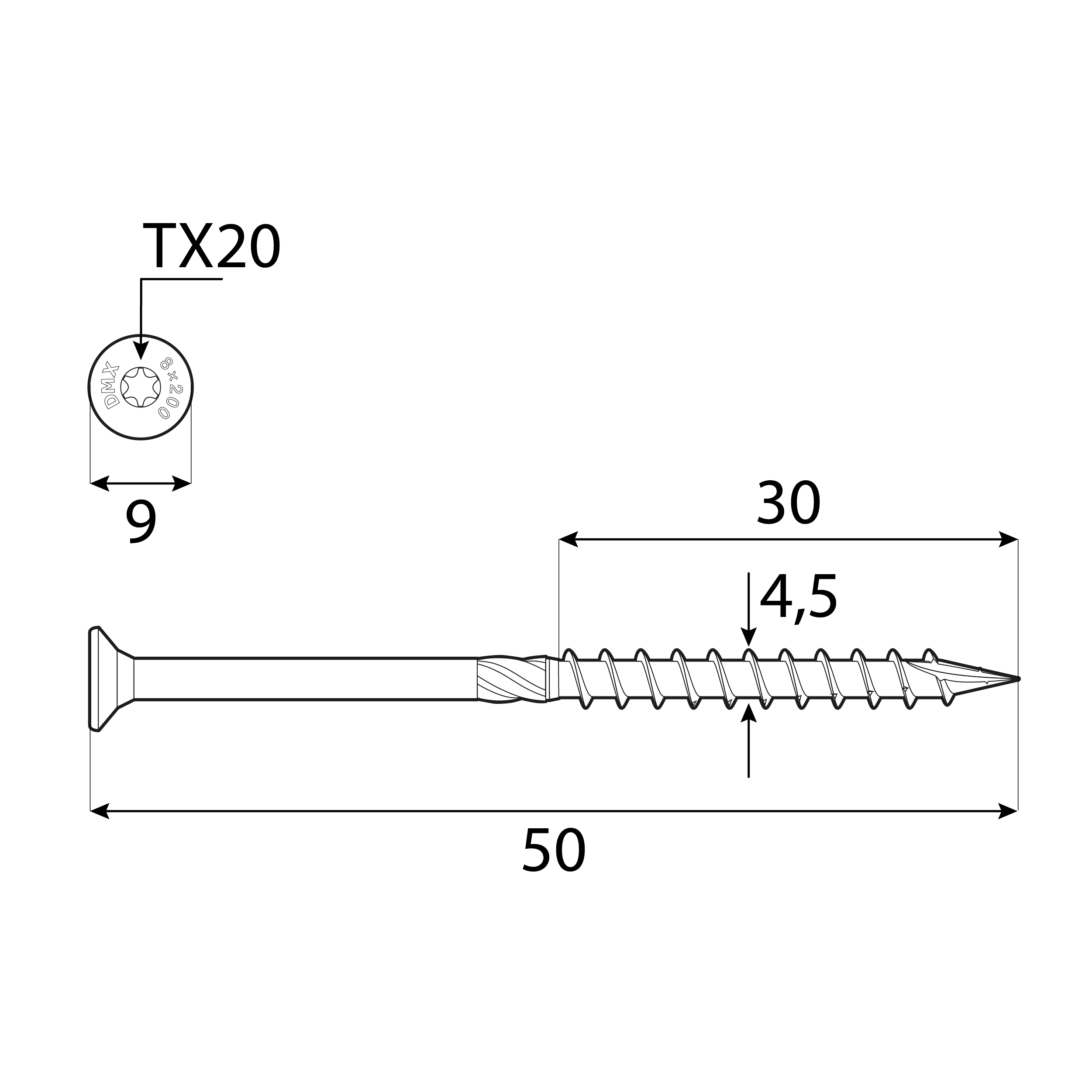 Wkręty ciesielskie do drewna stożkowe TORX - CS | 4,5 x 50 mm | Złoty | 200 szt Wkręty ciesielskie do drewna stożkowe TORX CS, 4, 5x50 mm, Złoty, 200 szt., 5x50 mm 2, ujęcie 1.
