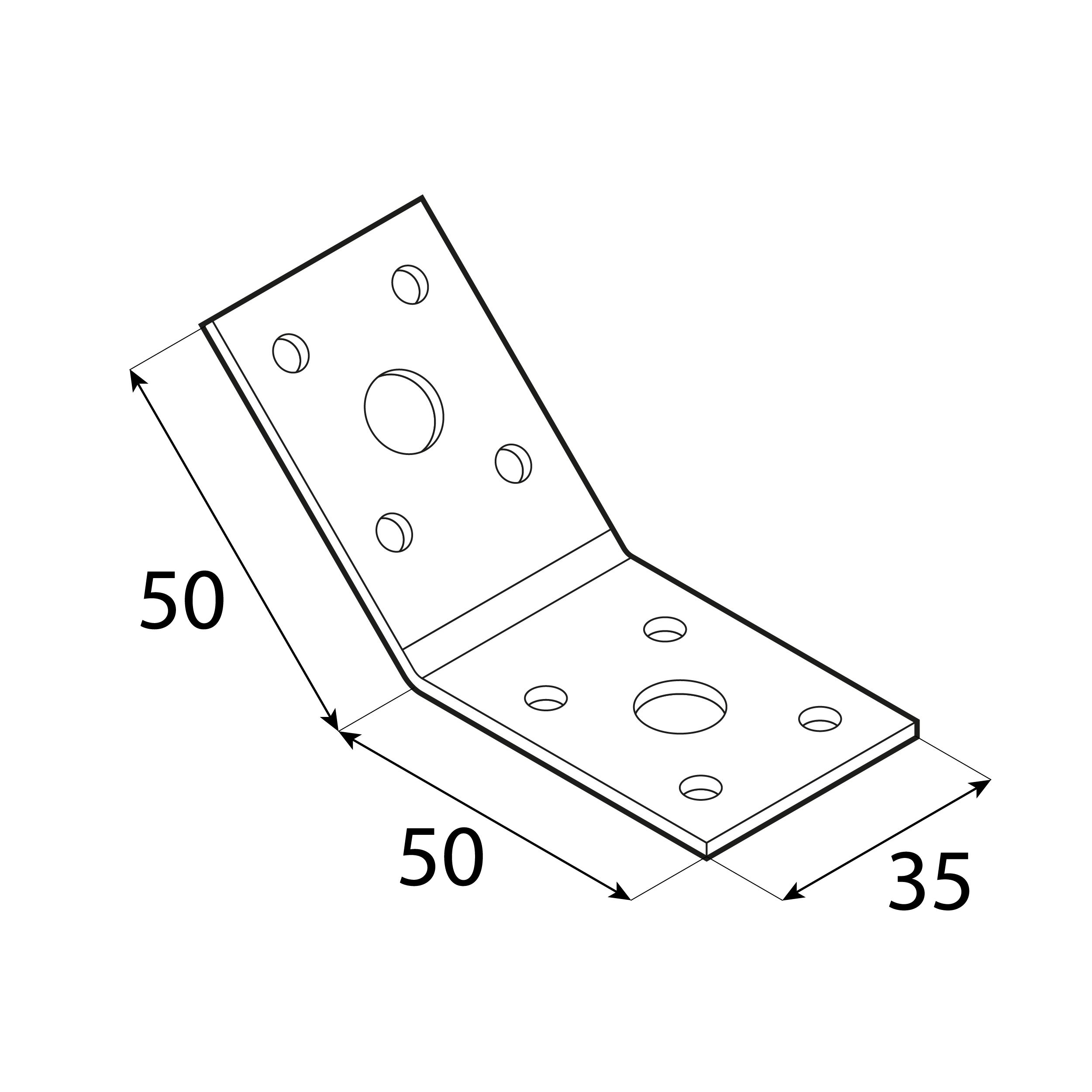 Kątownik ciesielski 135⁰ równoramienny - KLR 1 | 50x50x35 mm | 2,5 mm Kątownik ciesielski 135⁰ równoramienny KLR 1, 50x50x35 mm, 2, 5 mm, 50x50x35x2,5 mm, srebrny, Stal konstrukcyjna DX51D, ujęcie 2.