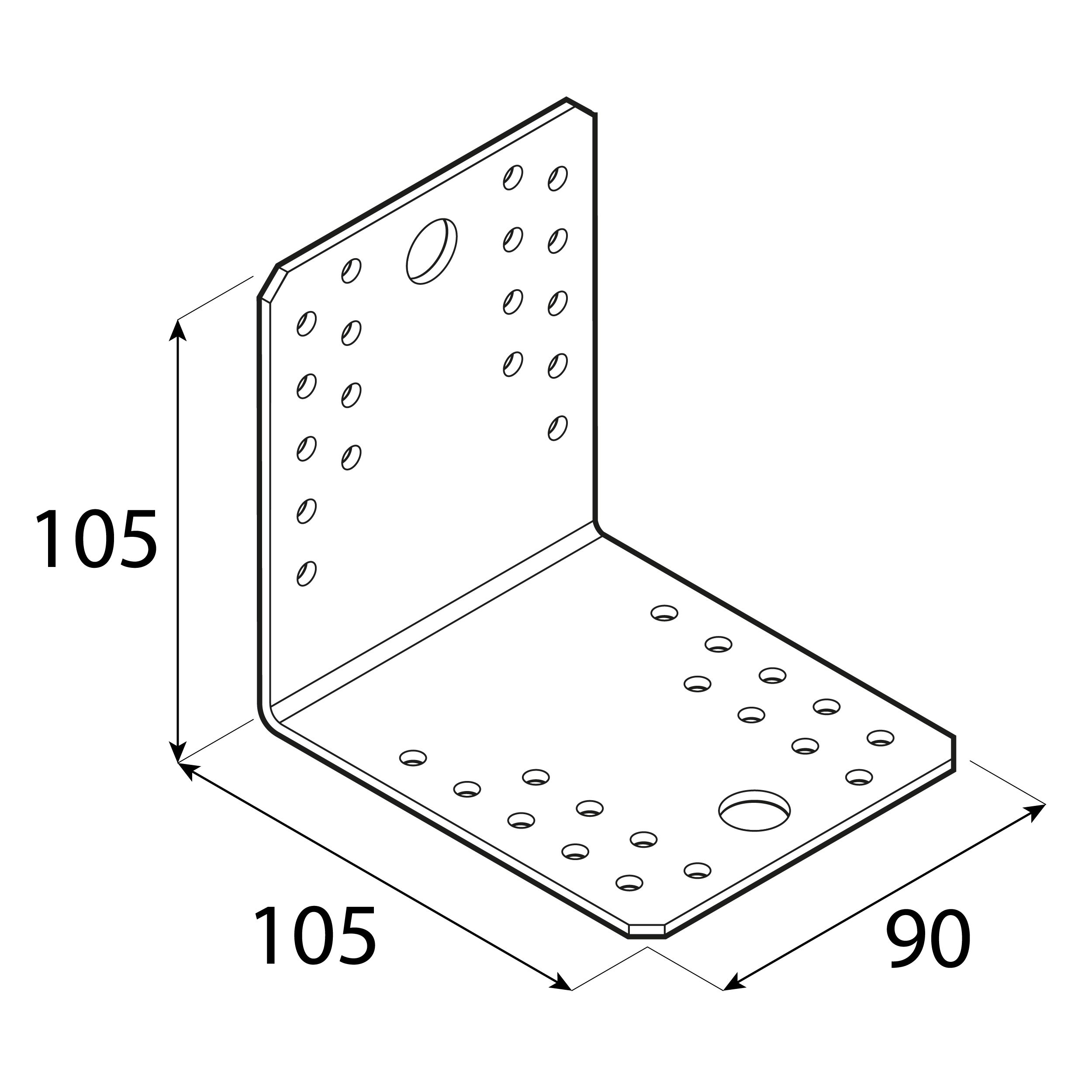 Kątownik ciesielski łącznikowy KL 5, 105x105x90 mm, 2, 5 mm, 105x105x90x2,5 mm, Stal konstrukcyjna DX51D, srebrny, ujęcie 2.
