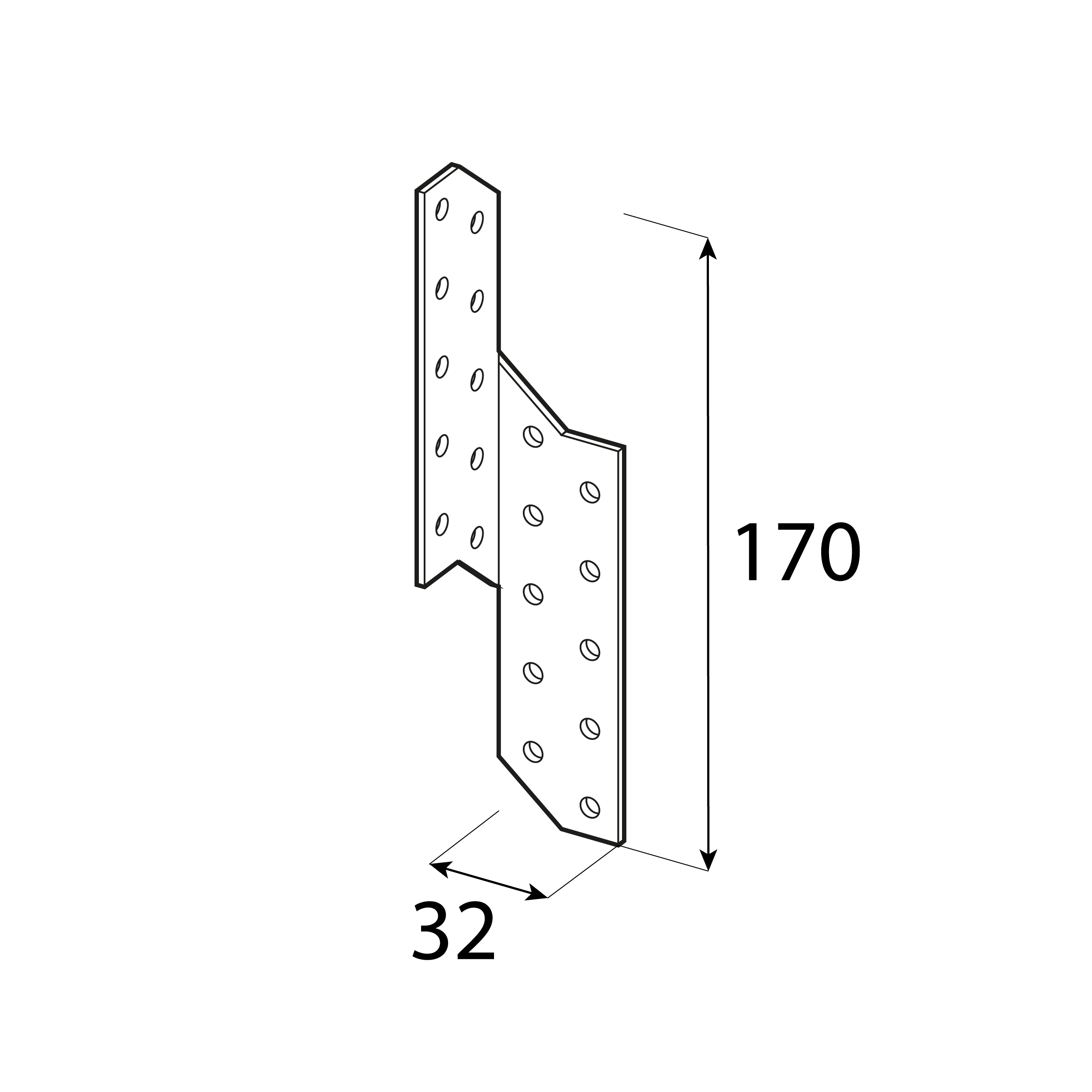 Łącznik krokwiowy prawy - LK 2 | 170x32 mm | 2 mm Łącznik krokwiowy prawy LK 2, 170x32 mm, 2 mm, srebrny, Stal konstrukcyjna DX51D.