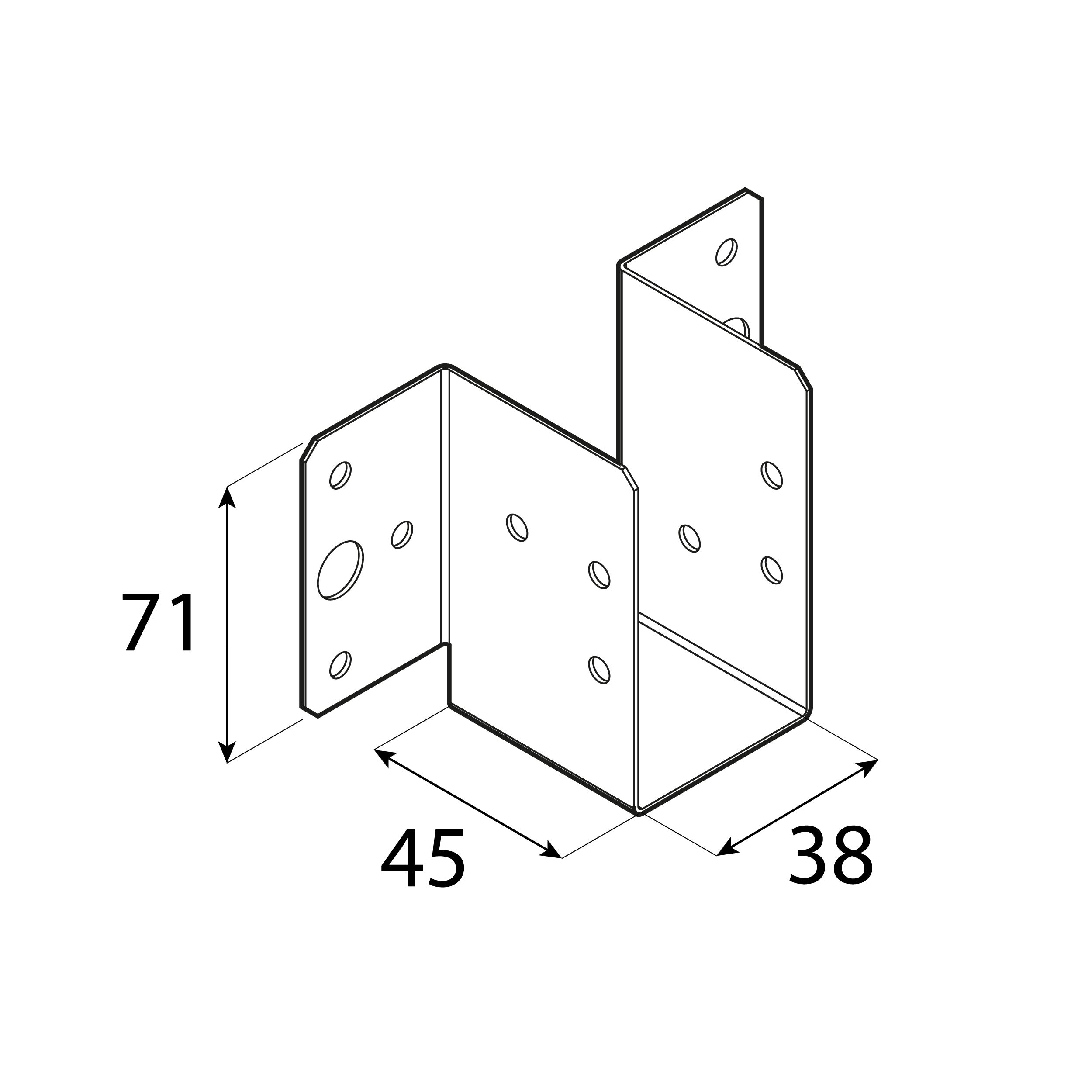 Wieszak belki lekki WL 6, 38x71x45 mm, 38x71x45x1,0 mm, Stal konstrukcyjna DX51D, srebrny, ujęcie 1.