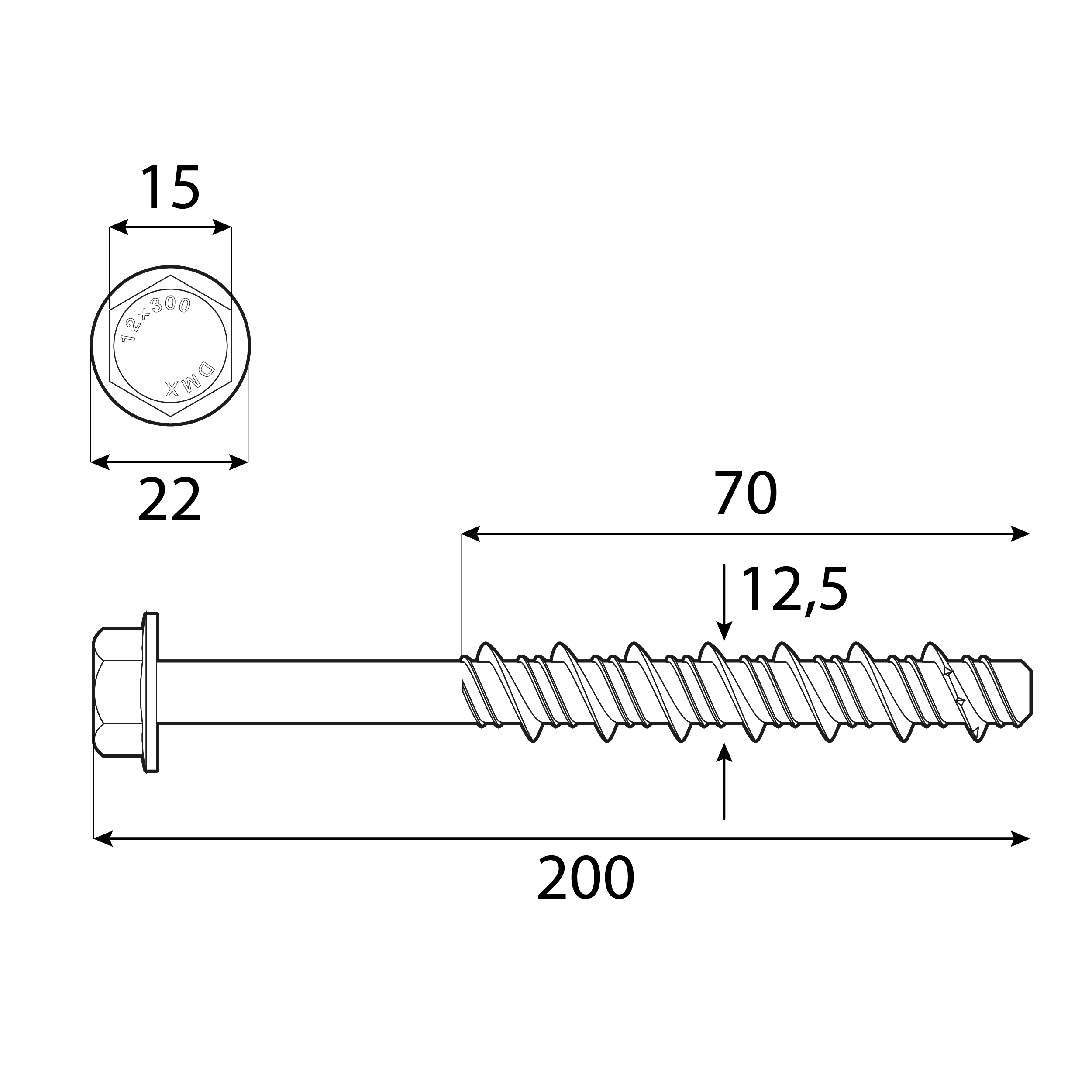 Śruby do betonu z łbem sześciokątnym PBW, 12, 5x200 mm, srebrny, 20 szt., 5x200 mm, Hartowana stal węglowa 2, ujęcie 1.