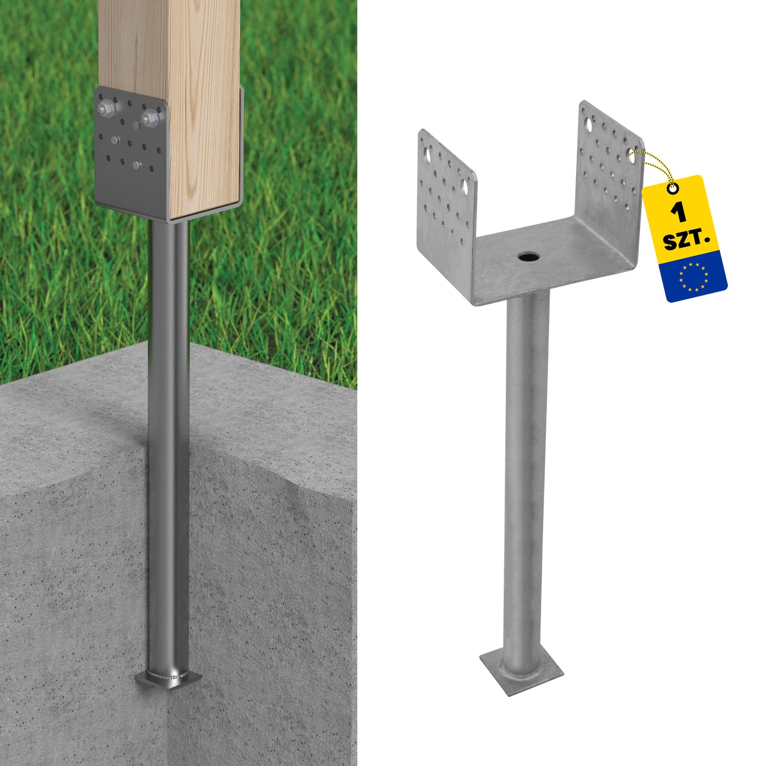 Podstawa słupa typ U wielopunktowa długa rura PSS 160 R500, 160x629 mm.