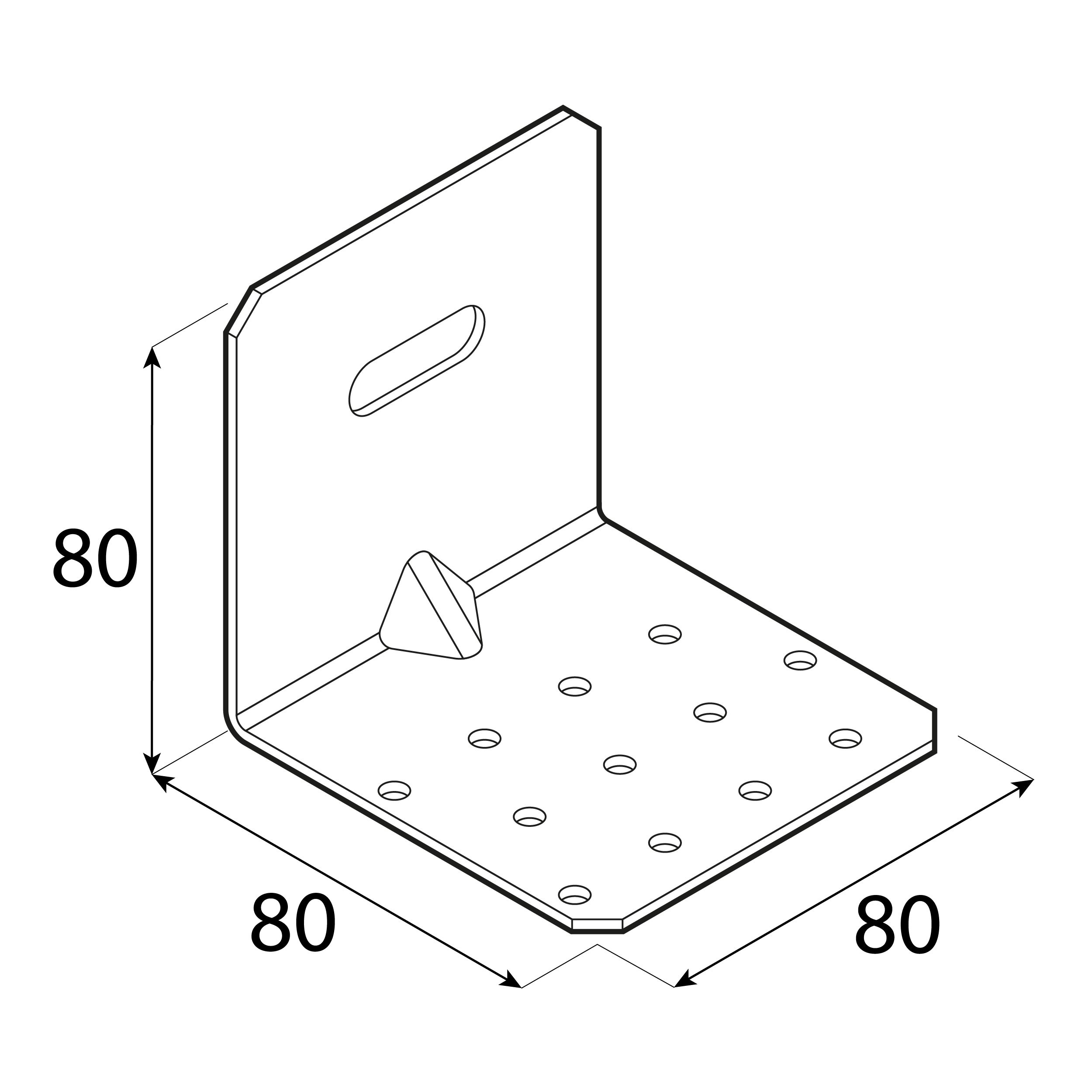 Kątownik montażowy z regulacją i przetłoczeniem KMRP 2, 80x80x80 mm, 2 mm, 80x80x80x2,0 mm, Stal konstrukcyjna DX51D, srebrny, ujęcie 2.